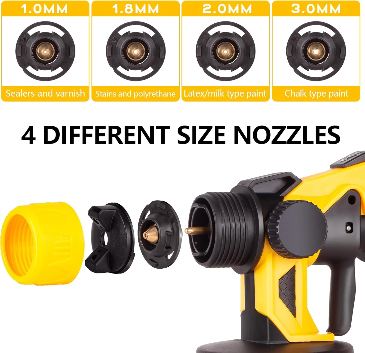Cordless Paint Sprayer Airless for Dewalt 20V  Battery - HVLP Spray Paint with 800W Brushless Motor, 4 Copper Nozzles, 34oz (1000ml) Capacity