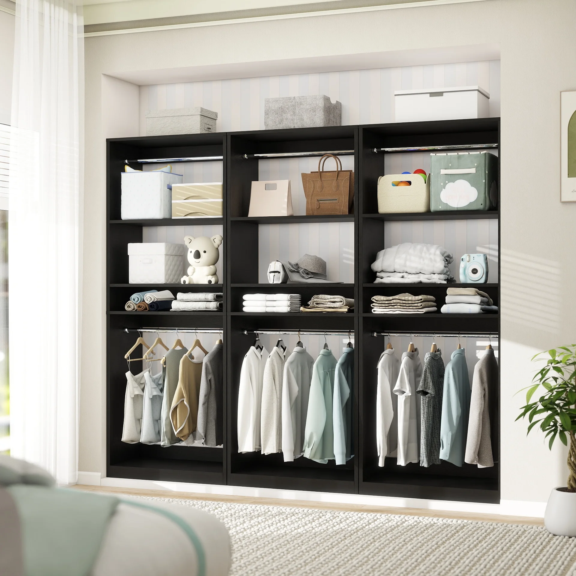 Homieasy 25�?Closet System, Freestanding Closet Organizer Wardrobe with Hanging Rods and Shelves, Adjustable Clothes Garment Rack, Sturdy Walk in Closet Tower, White - Image 16