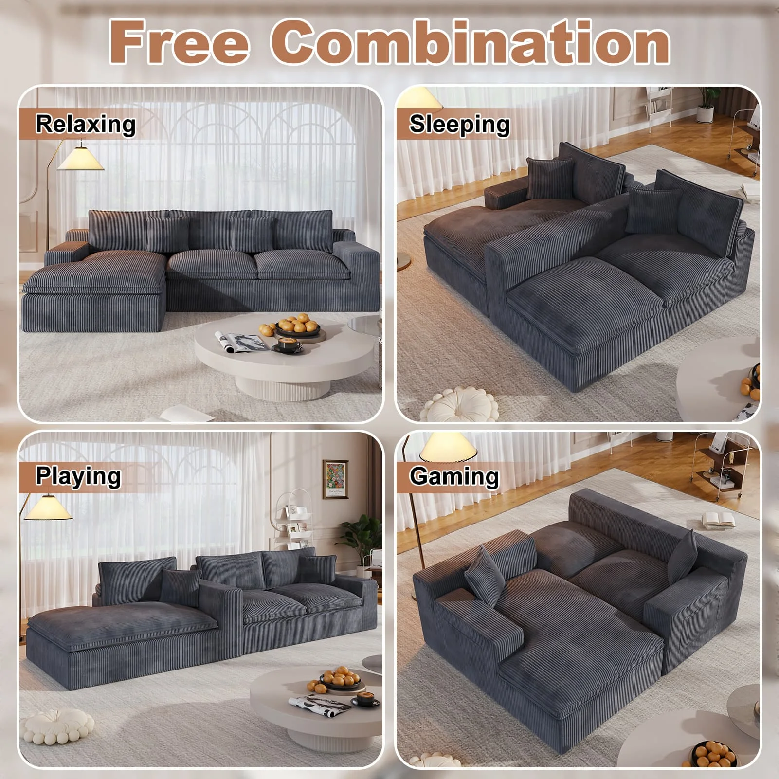 108�� Modular Sectional Sofa, Cloud Sectional Couch with Deep Seat, Modern Modular L-Shape Sofa Couch with Chaise,Upholstered Couches for Living Room Bedroom - Image 14