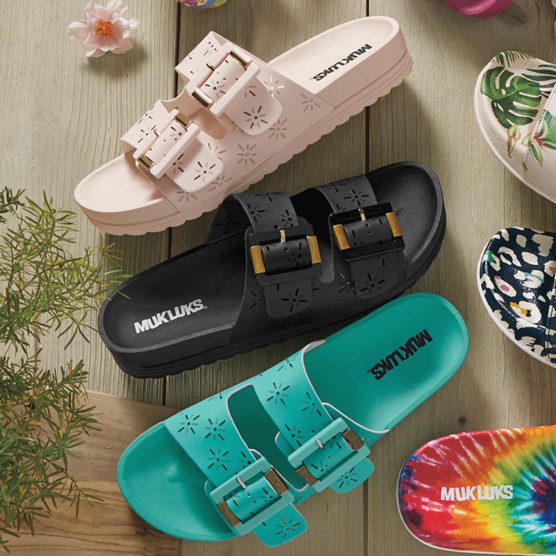 Muk Luks Grand Cayman Slide with Floral Cutouts and Arch Support - MIDNIGHT VELVET CATALOG
