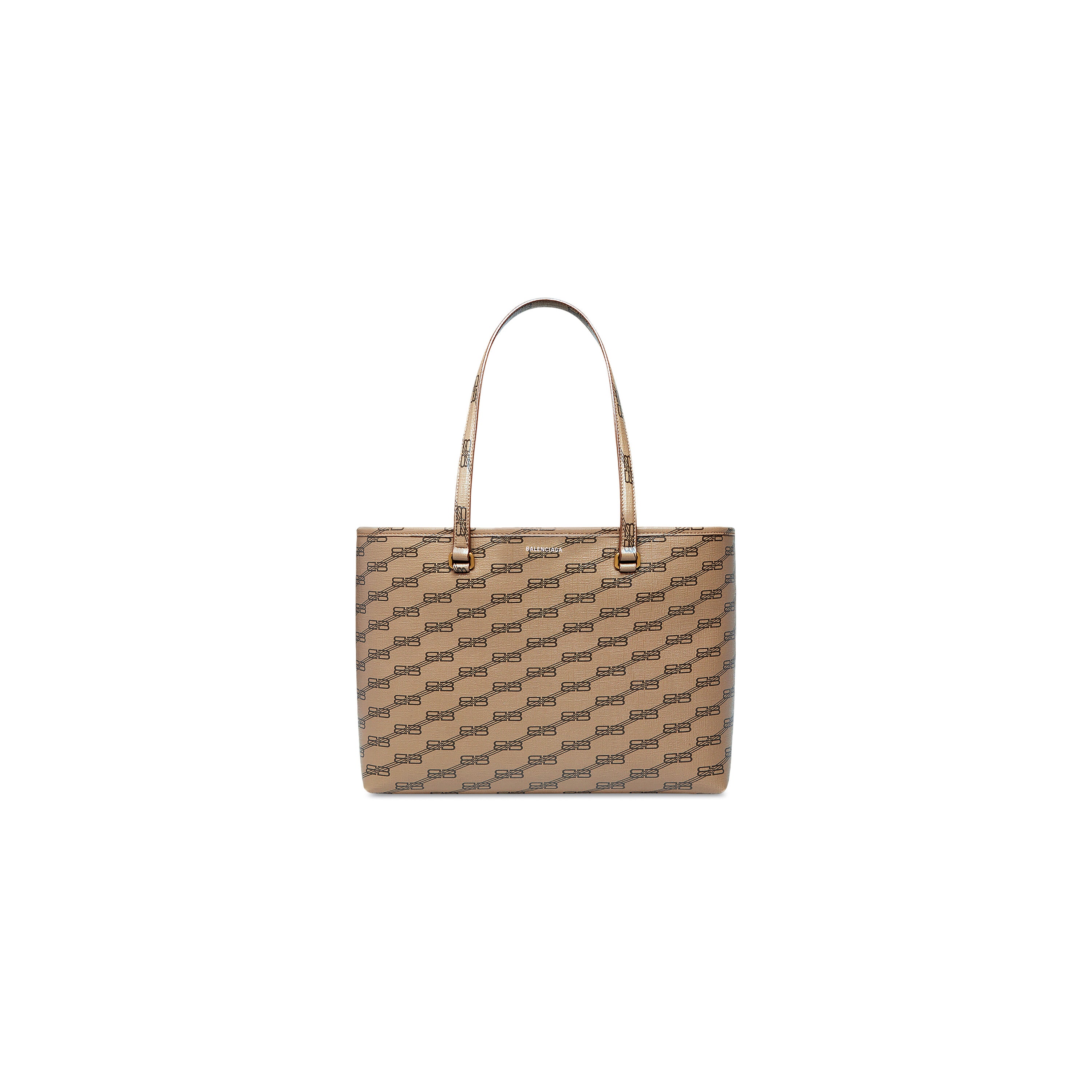 SIGNATURE MEDIUM EAST-WEST SHOPPER BAG BB MONOGRAM COATED CANVAS IN BEIGE - Replicaclubs