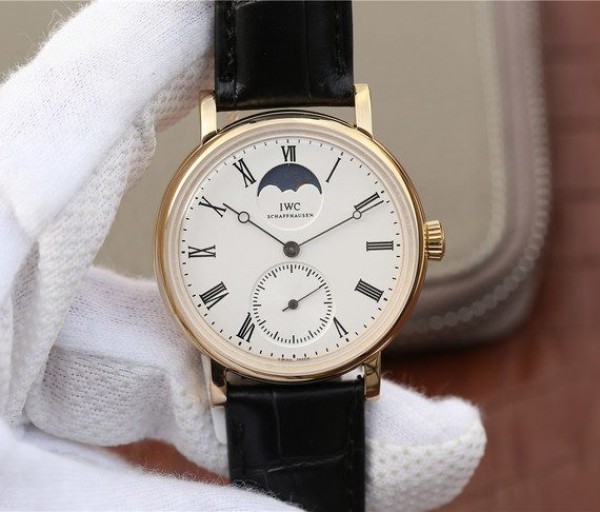 Replica IWC Vintage IW544803 White Dial YG Black Leather Strap - Top club