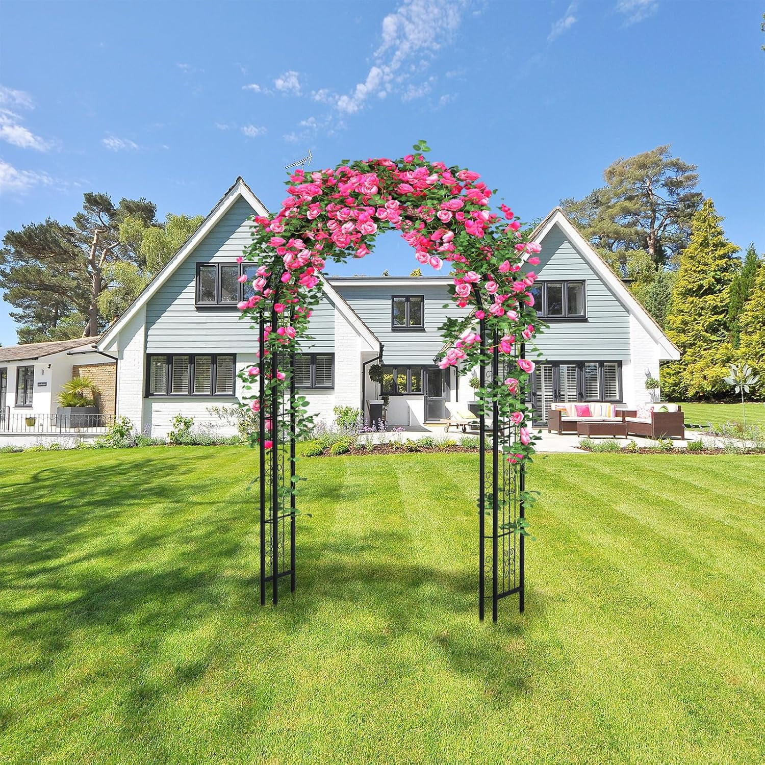 88 in Steel Garden Arch Arbor Trellis for Climbing Plants Outdoor,Yard,Garden,Climbing Plants 7 ft Decorative Wire Lattice,Outdoor Wedding Arch(Black)