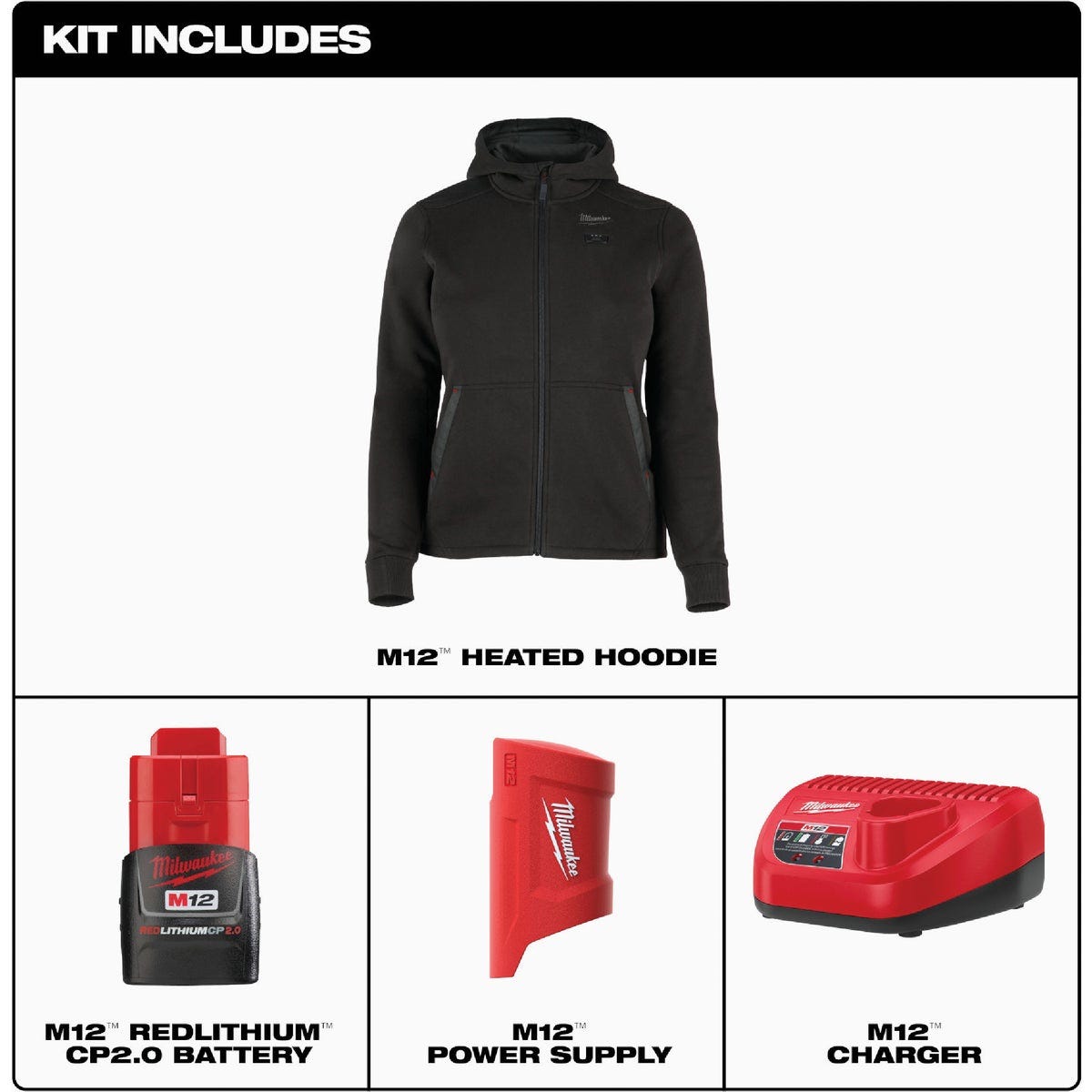 Milwaukee M12 Women's Medium Black Full-Zip Heated Hoodie Kit