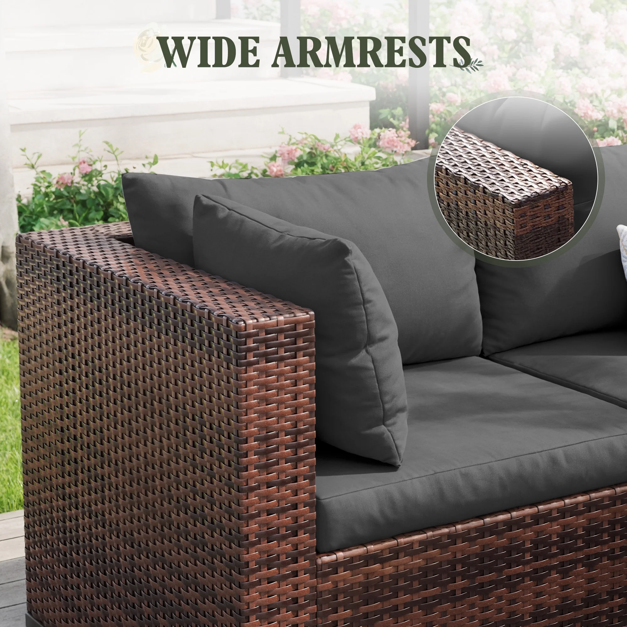 7 Pieces Patio Conversation Set, Outdoor Sectional PE Rattan Wicker Furniture Seat,Dark Gray - Image 68