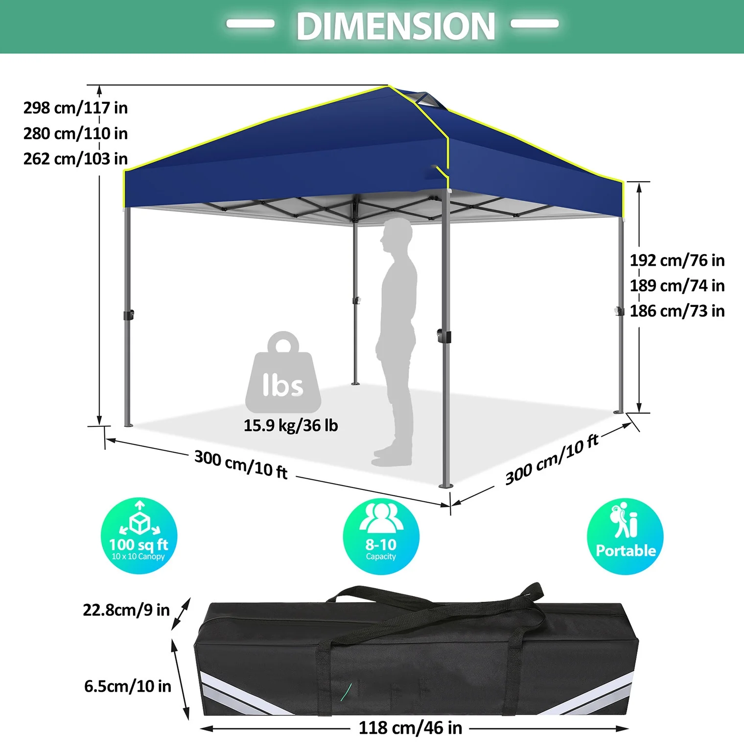 COBIZI 10x10 EZ Pop up Canopy Gazebo with Sidewalls,Pop up Canopy Tent Instant Shelter for Outdoor Party Camping Backyard Beach with Air Vent ,Carry Bag,Stakes,Ropes,Black - Image 29