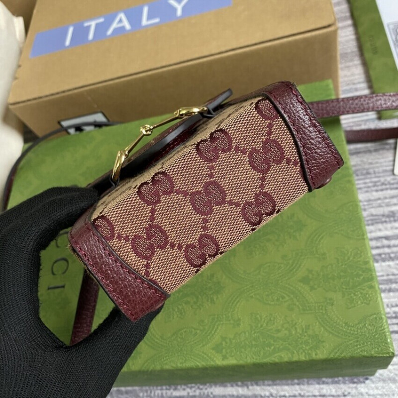 Replica Gucci Horsebit 1955 Mini Bag 625615 In Burgundy Gg Canvas1:1High-quality replica