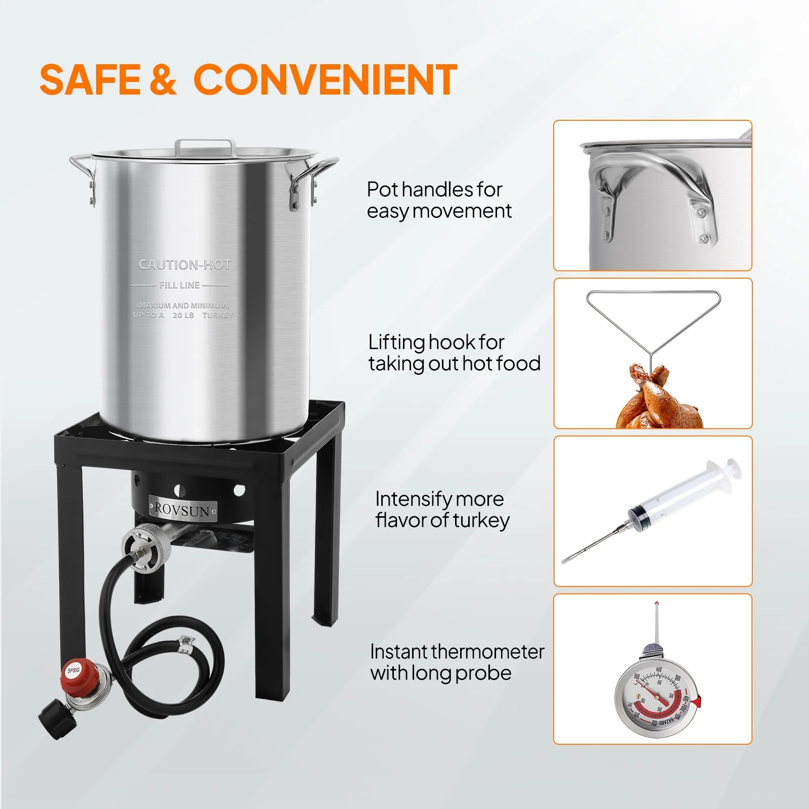 VINGLI 30QT Turkey Fryer & 10QT Fish Fryer Kit w/ 55,000BTU Propane Stove, Aluminum Outdoor Deep Fryer & Seafood Boiler Steamer w/Baskets, Thermometer, Marinade Injector, Turkey Rack & Rack Lifter