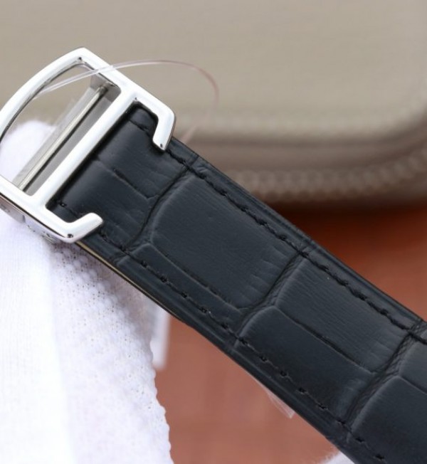 Replica Cartier Tank MC SS Black Dial Diamonds Bezel Leather Strap - Top club