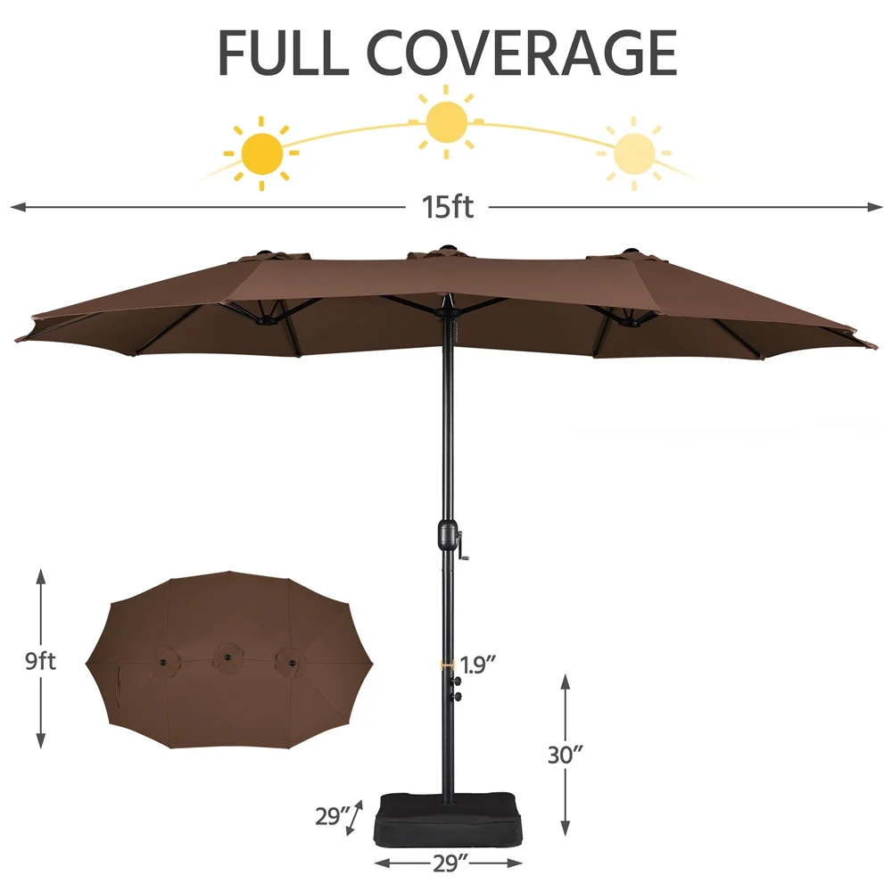 Topeakmart 13ft Patio Parasol Canopy with Crank, Tan - Image 41