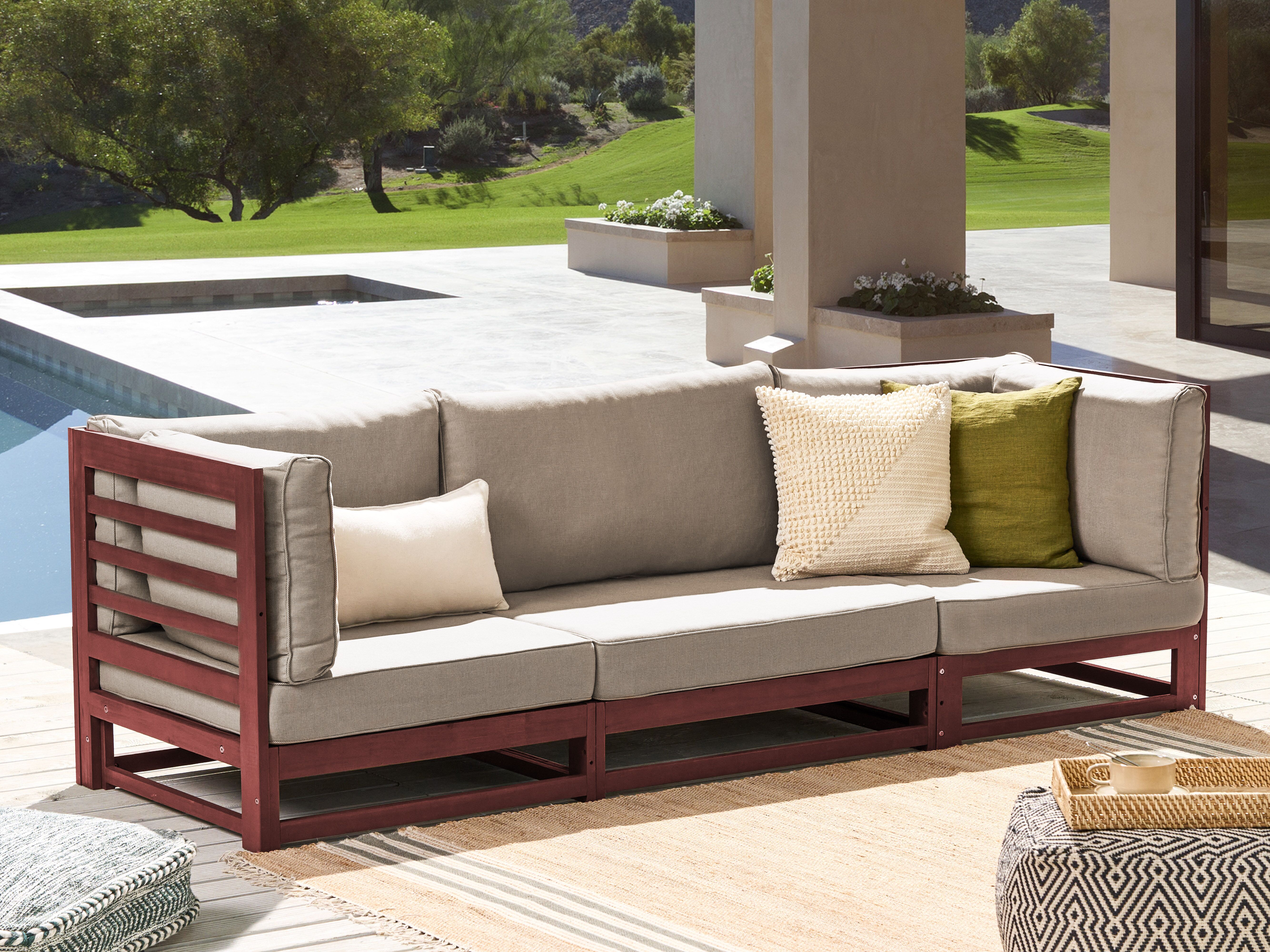 Garden Sofa 3 Seater TRANI Modular Acacia Wood Dark Red