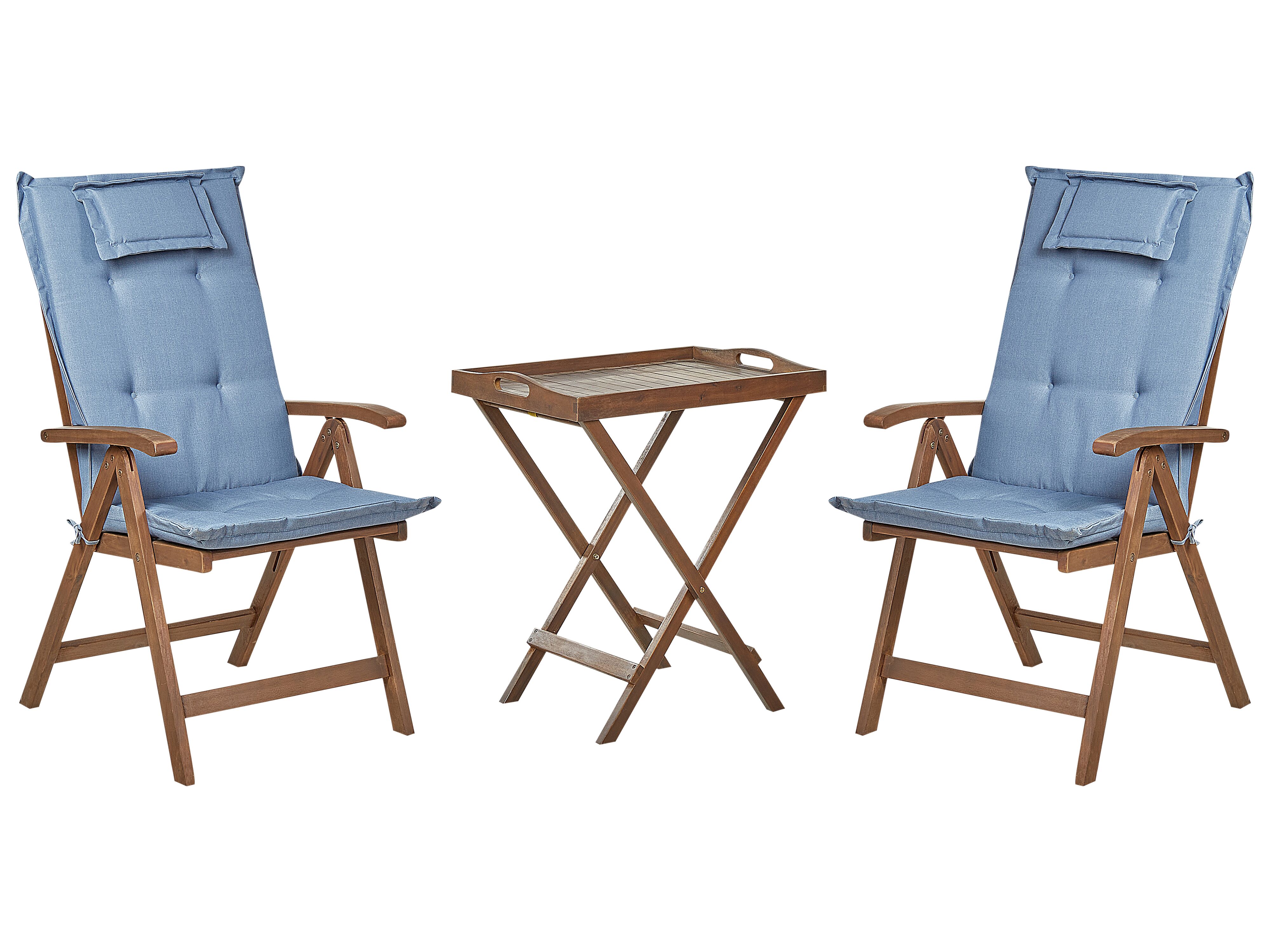 Bistro Set with Cushions Folding AMANTEA Acacia Wood Blue