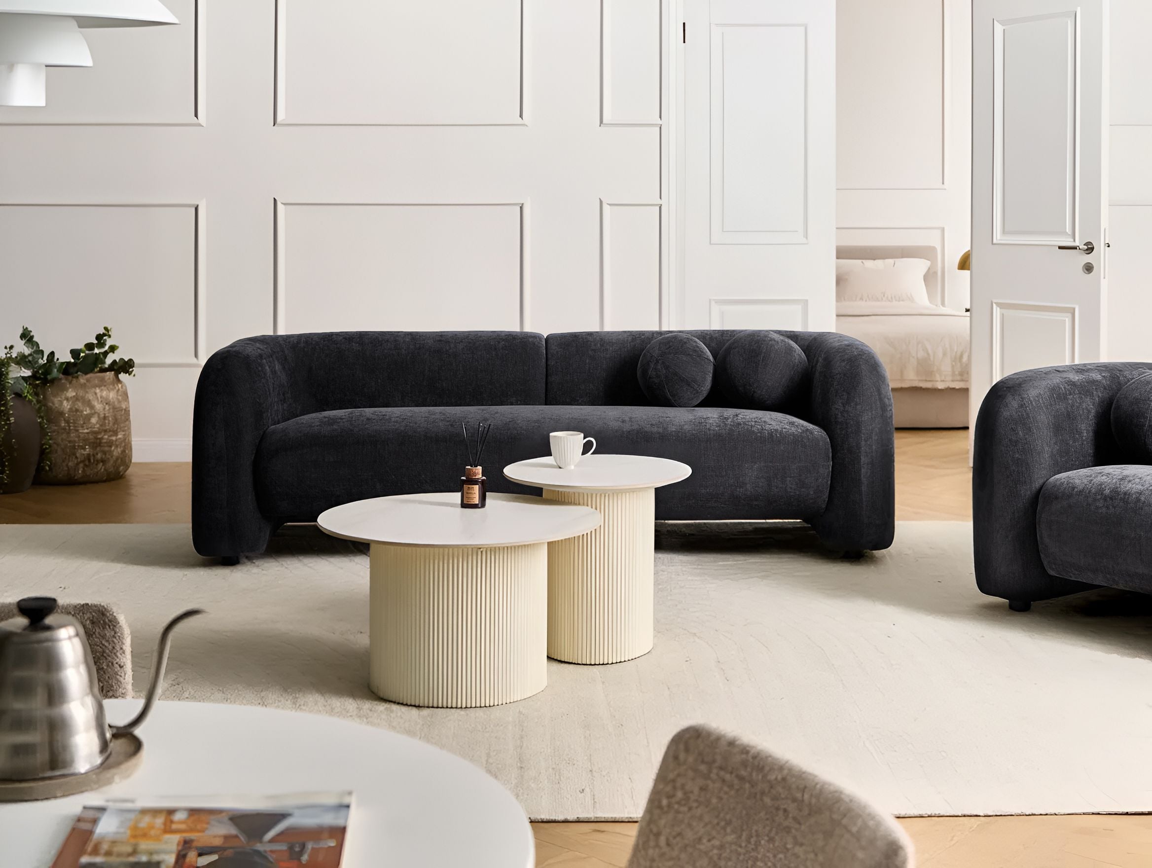 Sofa 3 Seater LEIREN Chenille Black