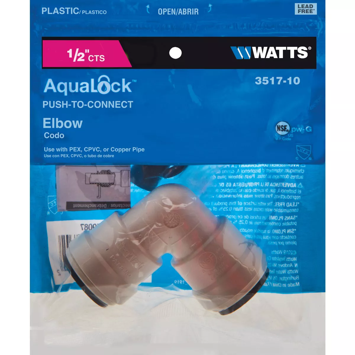 Watts 1/2 In. x 1/2 In. CTS 90 Deg. Quick Connect Plastic Elbow (1/4 Bend)