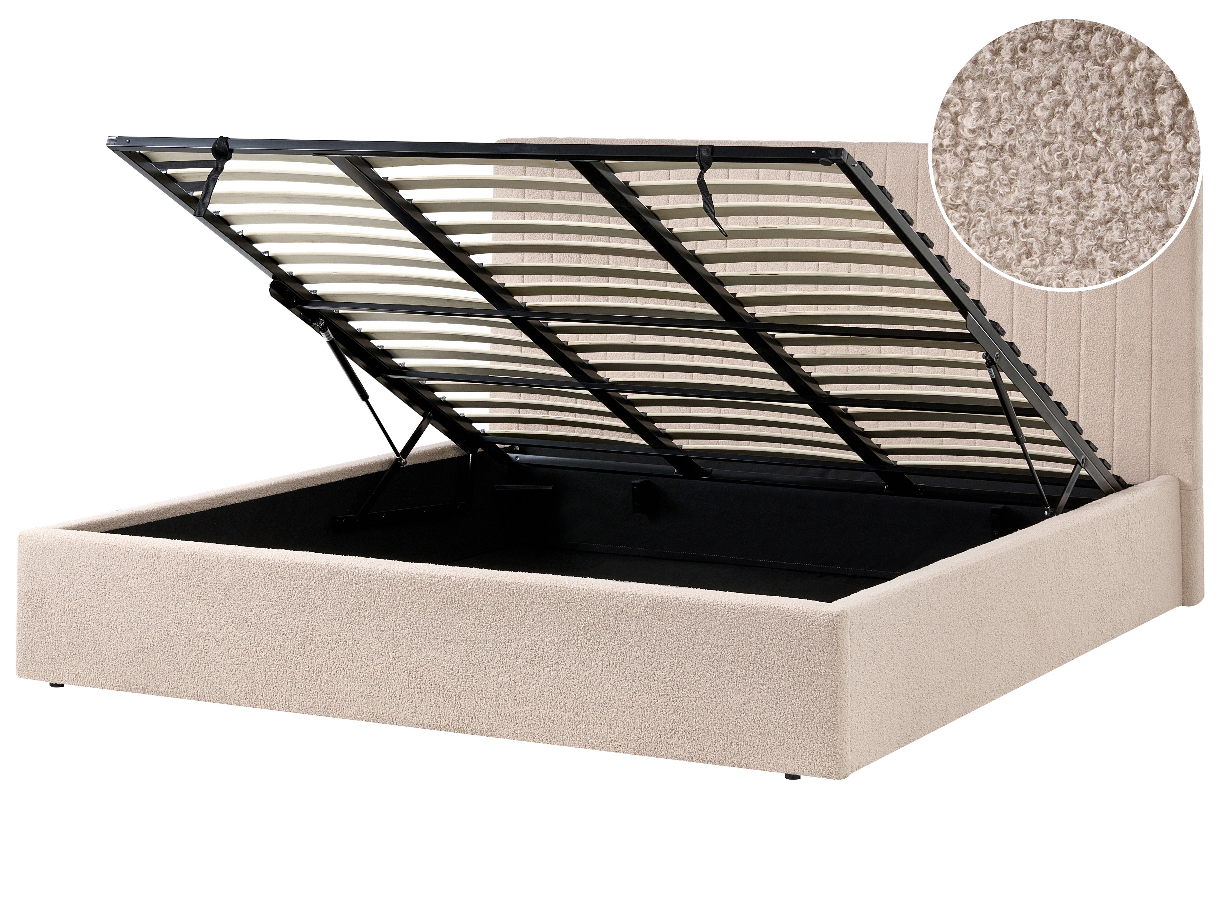 Ottoman Bed Boucle VION 180 x 200 cm (EU Super King) Beige