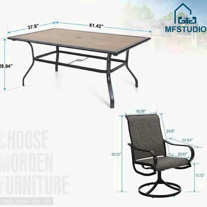 8-Piece Patio Dining Set With Umbrella And 6 Sling Dining Swivel Chairs - Image 7 8-Piece Patio Dining Set With Umbrella And 6 Sling Dining Swivel Chairs - Image 7