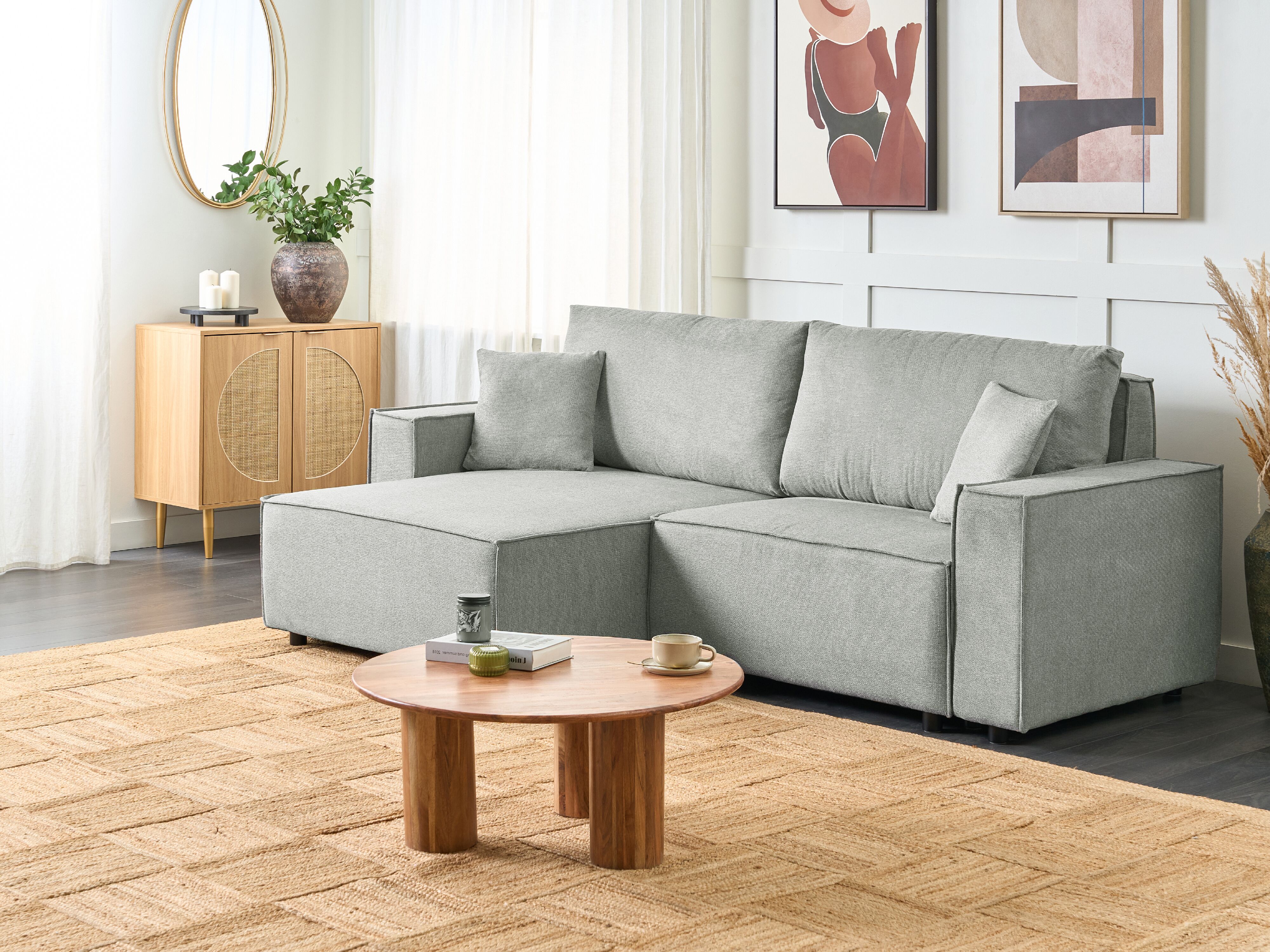 Corner Sofa Bed 3 Seater KARILA Fabric Grey with Storage Right Hand