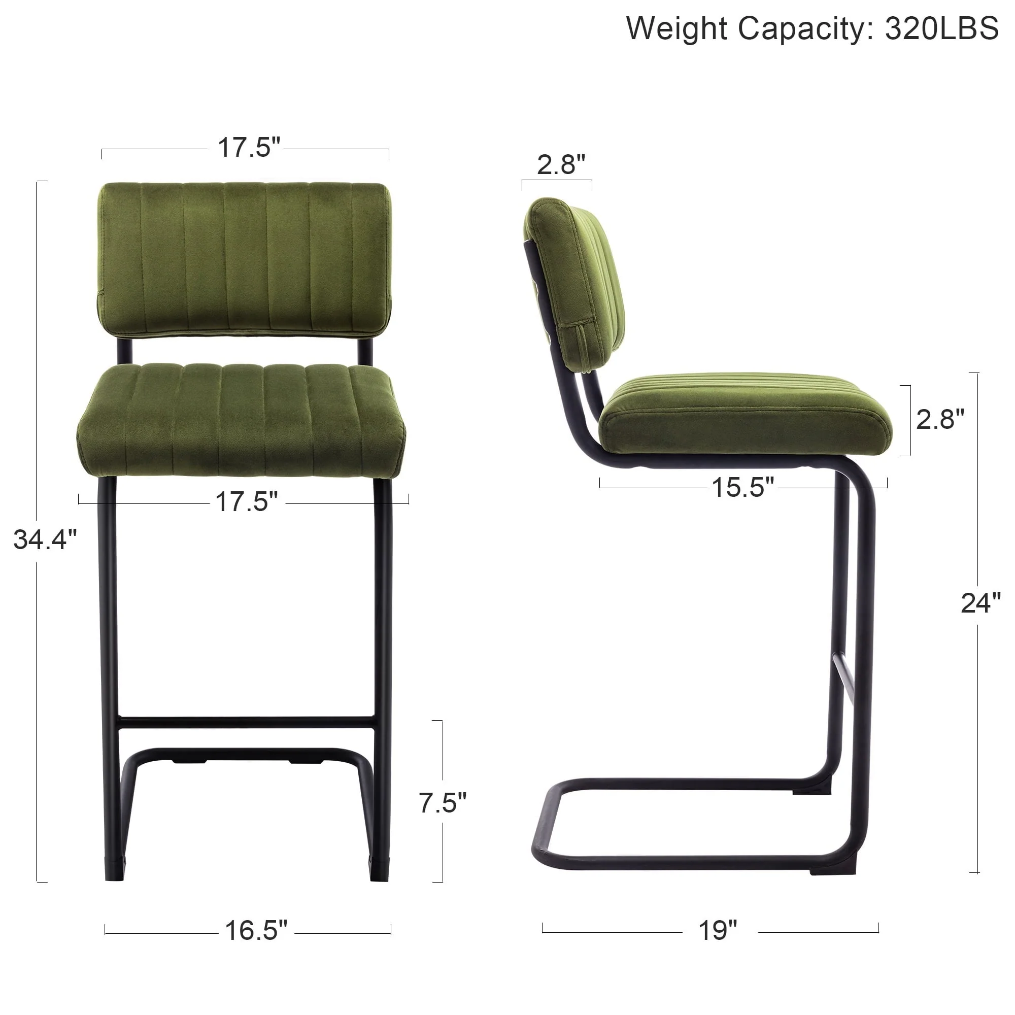 Zesthouse 24" Velvet Counter Stools Set of 2, Modern Counter Height Bar Stools with Back and Black Metal Base, Green - Image 12
