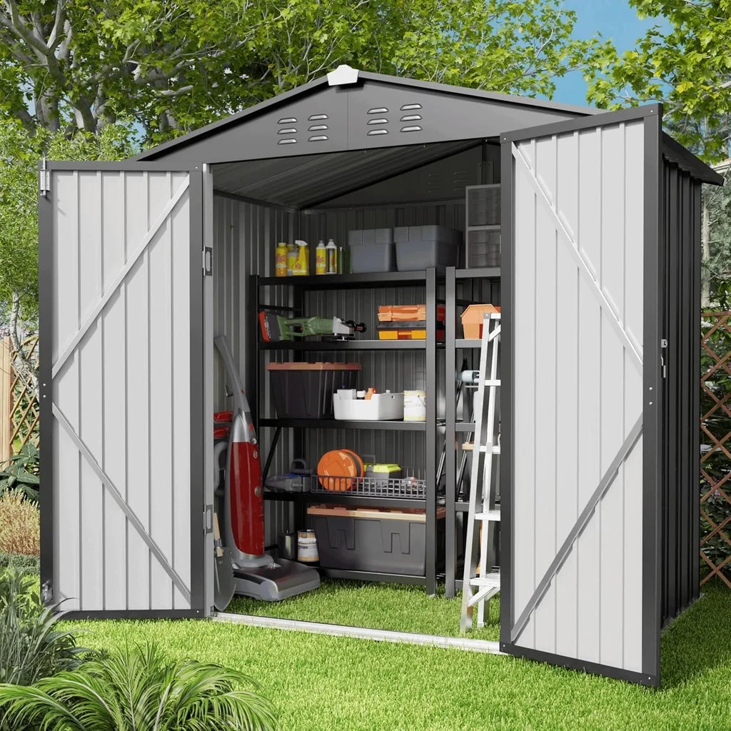 Aiho 6'x4' Metal Outdoor Storage Shed by Galvanized Steel, Waterproof Tool Shed for Garden, Patio & Backyard (Dark Gray)
