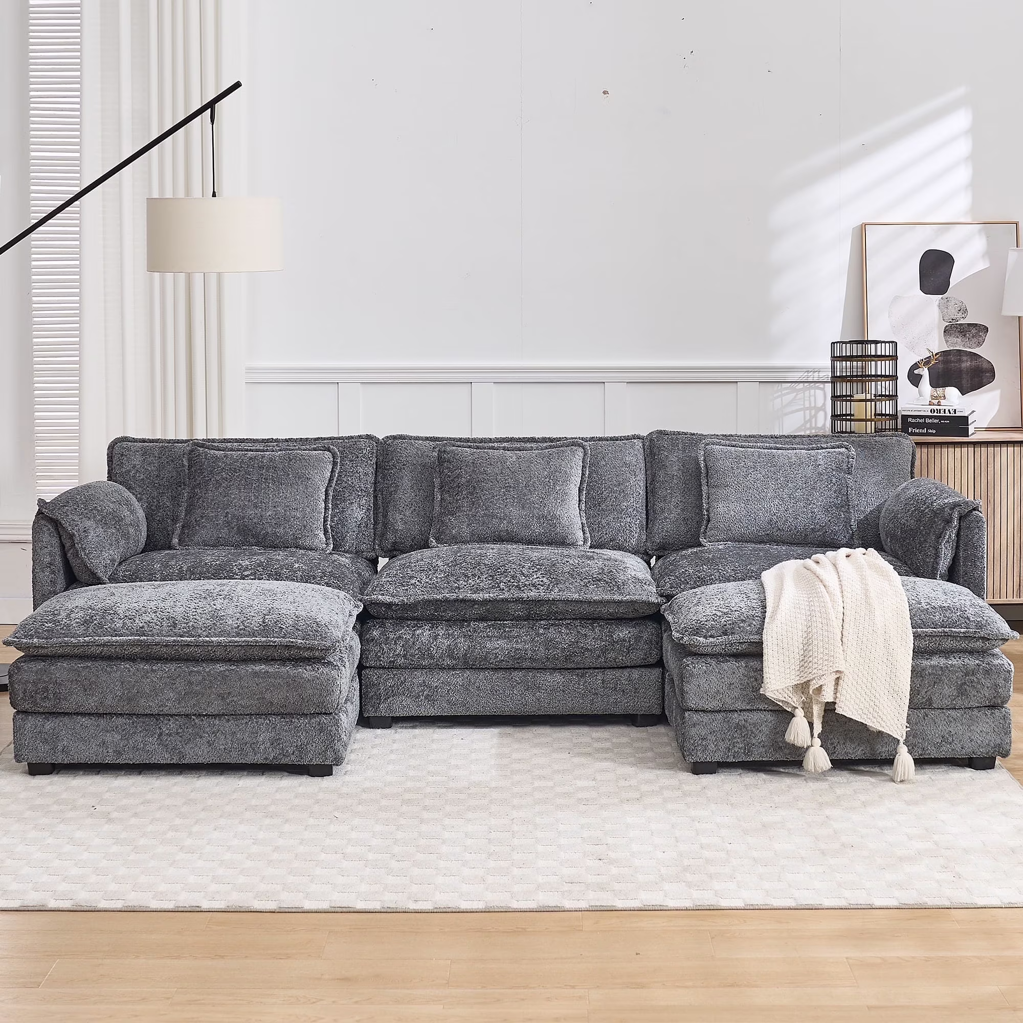GNIXUU 112" Oversized Sectional Sofa Cloud Couch for Living Room, Modern Chenille L Shaped Couch, Comfy Boucle Modular Sofa Sleeper with Moveable Ottoman & Memory Foam (Green) - Image 9