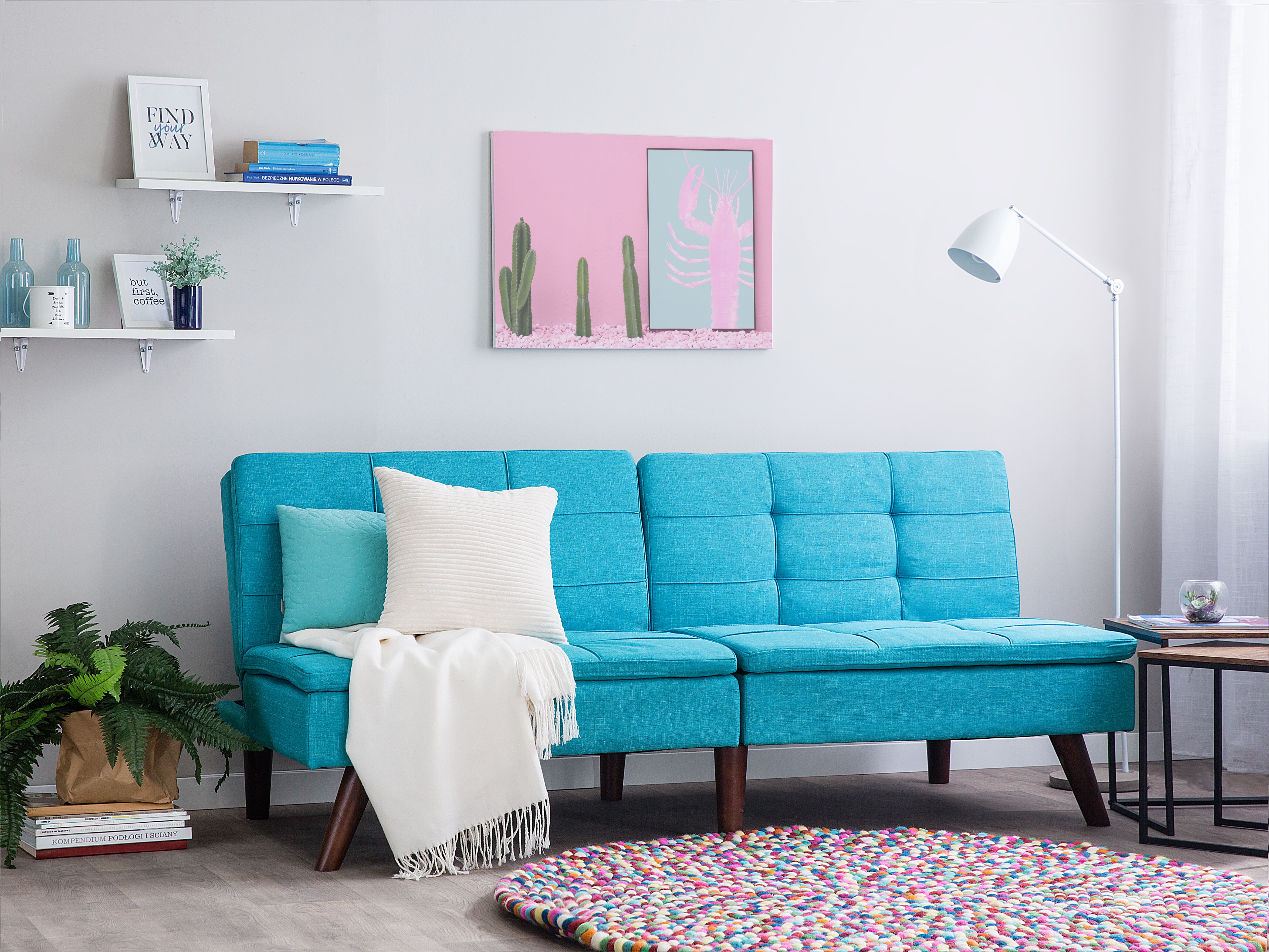 Sofa Bed 3 Seater RONNE Fabric Turquoise