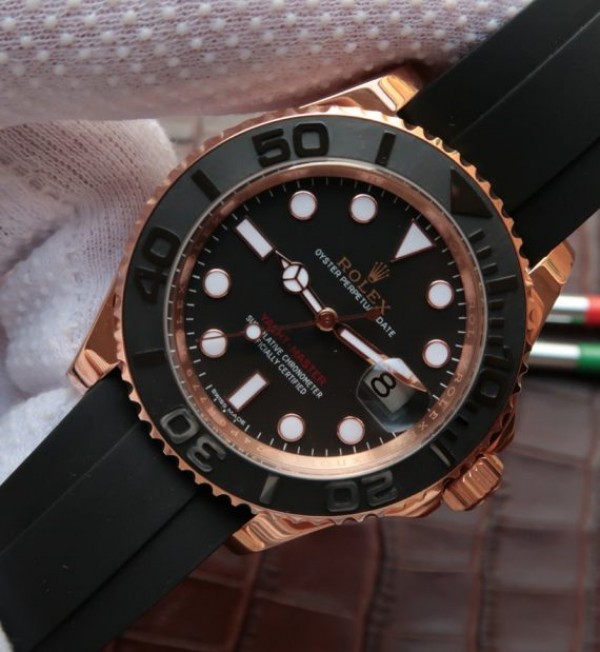 Replica Rolex Yacht-Master 116655 Noob Black Ceramic Bezel Rubber Strap A2836 - Elite Watch Atelier