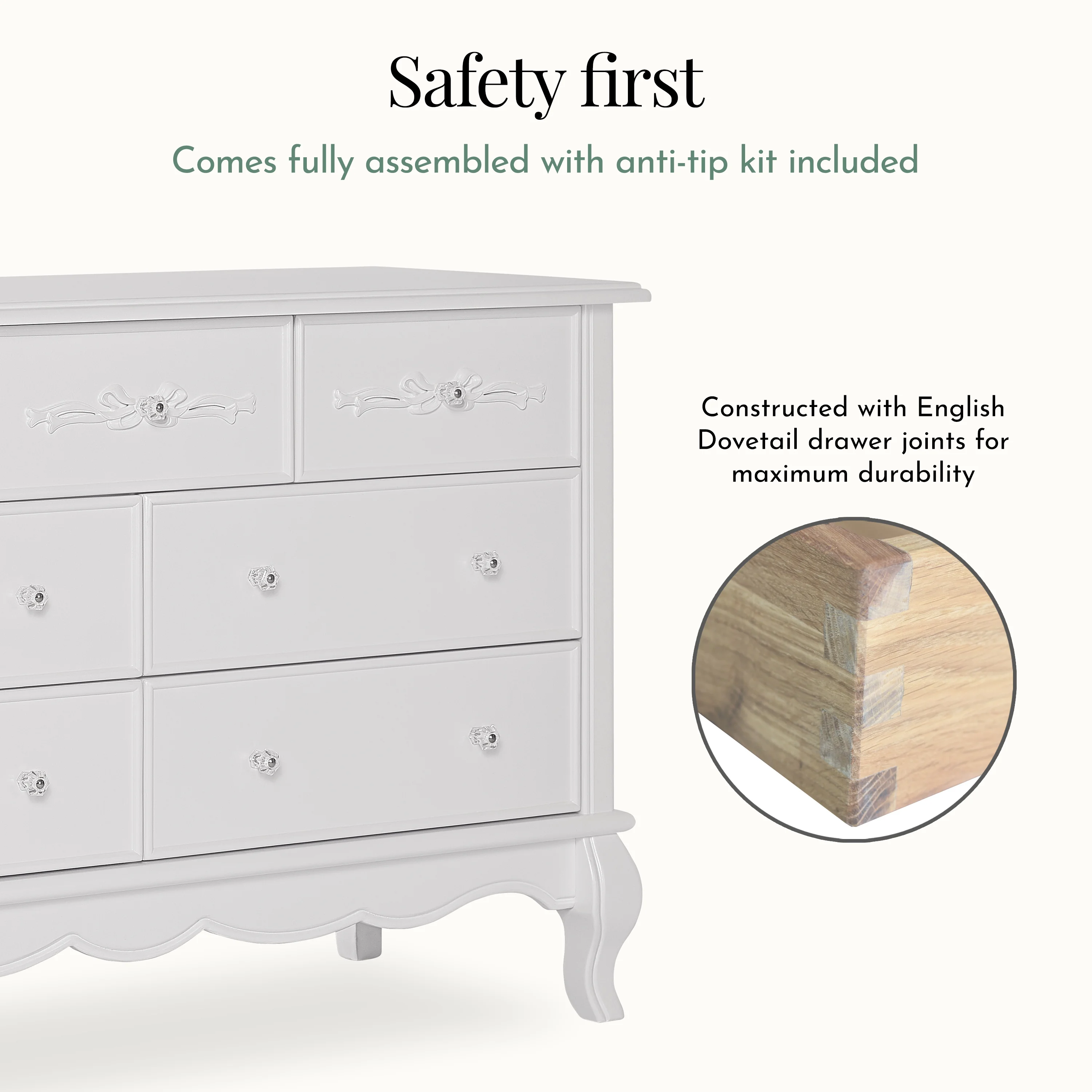 Evolur Aurora 7-Drawer Double Dresser in Ivory Lace, Spacious Drawers - Image 17