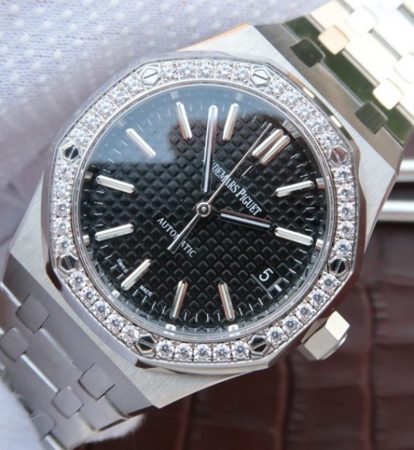 Replica Audemars Piguet JF Royal Oak 41mm 15400 Diamonds Bezel Black Dial Bracelet A3120 - Elite Watch Atelier
