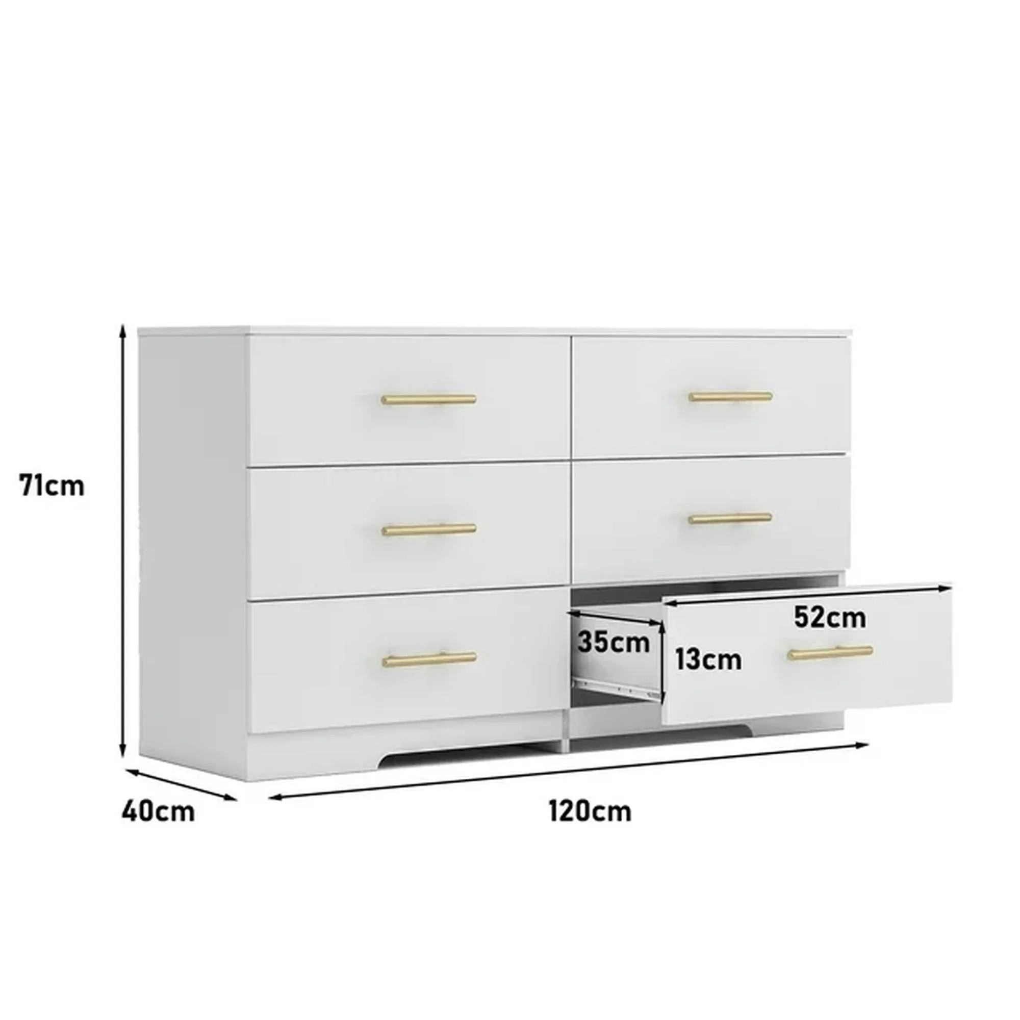 Kadyn White Chest of Drawer, 6 Double Drawer Dresser for Bedroom, Modern Storage Cabinet for Living Room, Dresser - Image 21