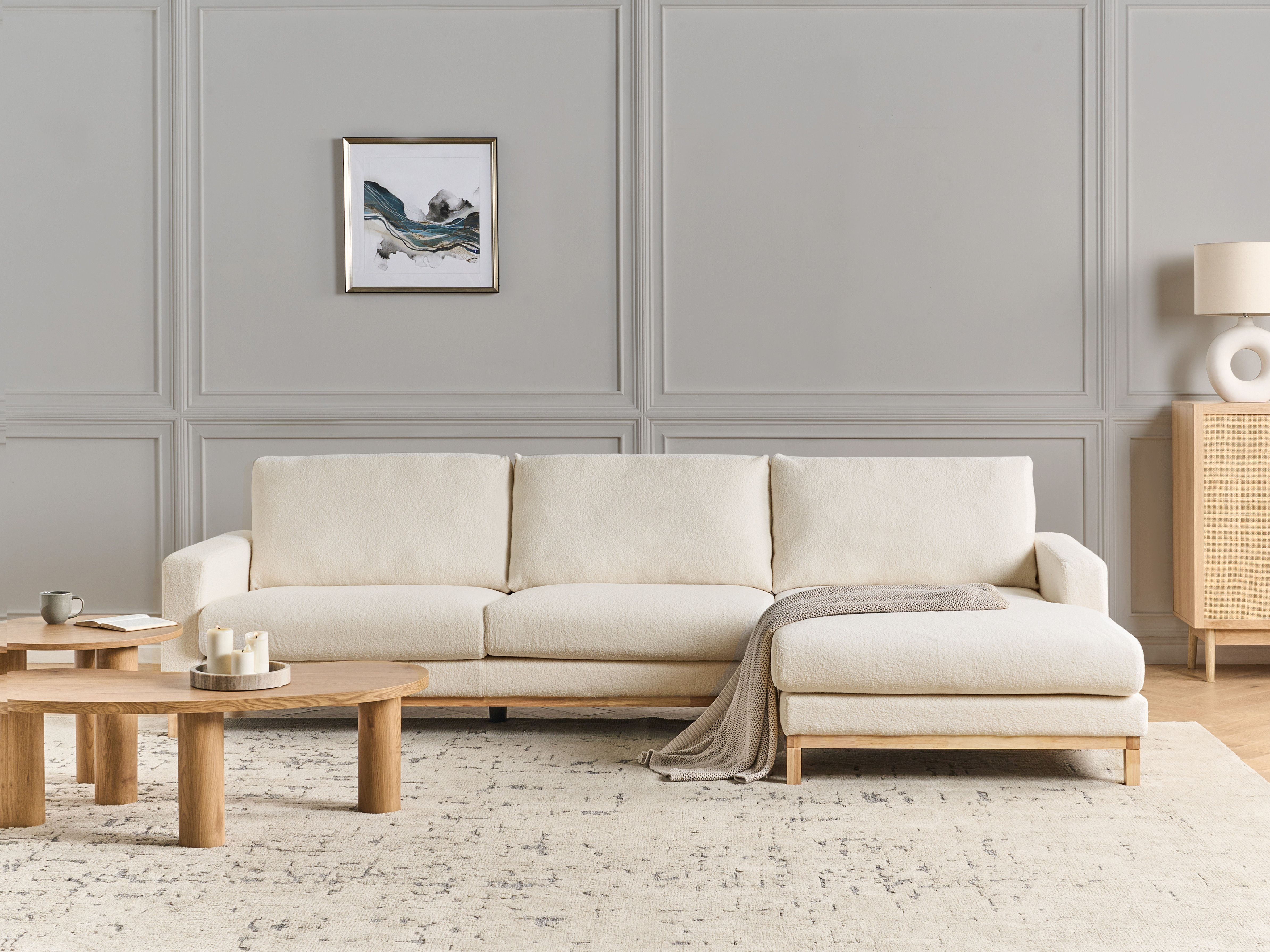 Corner Sofa 4 Seater SIGGARD Boucle White Left Hand