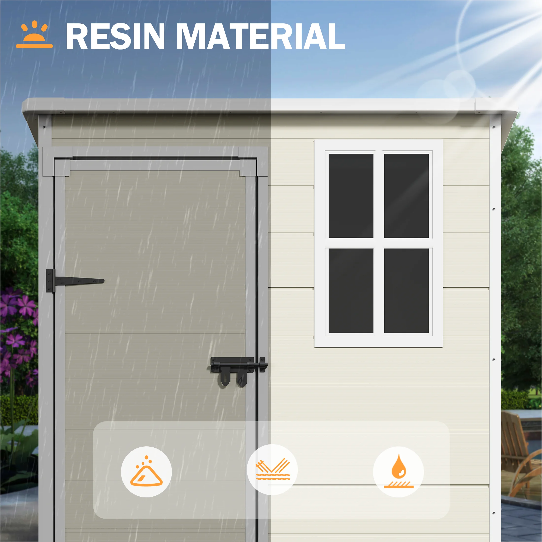 UDPATIO Outdoor Storage Shed 5x3 FT, Resin Garden Shed for Backyard, Patio, Lawn, Grey & White - Image 15