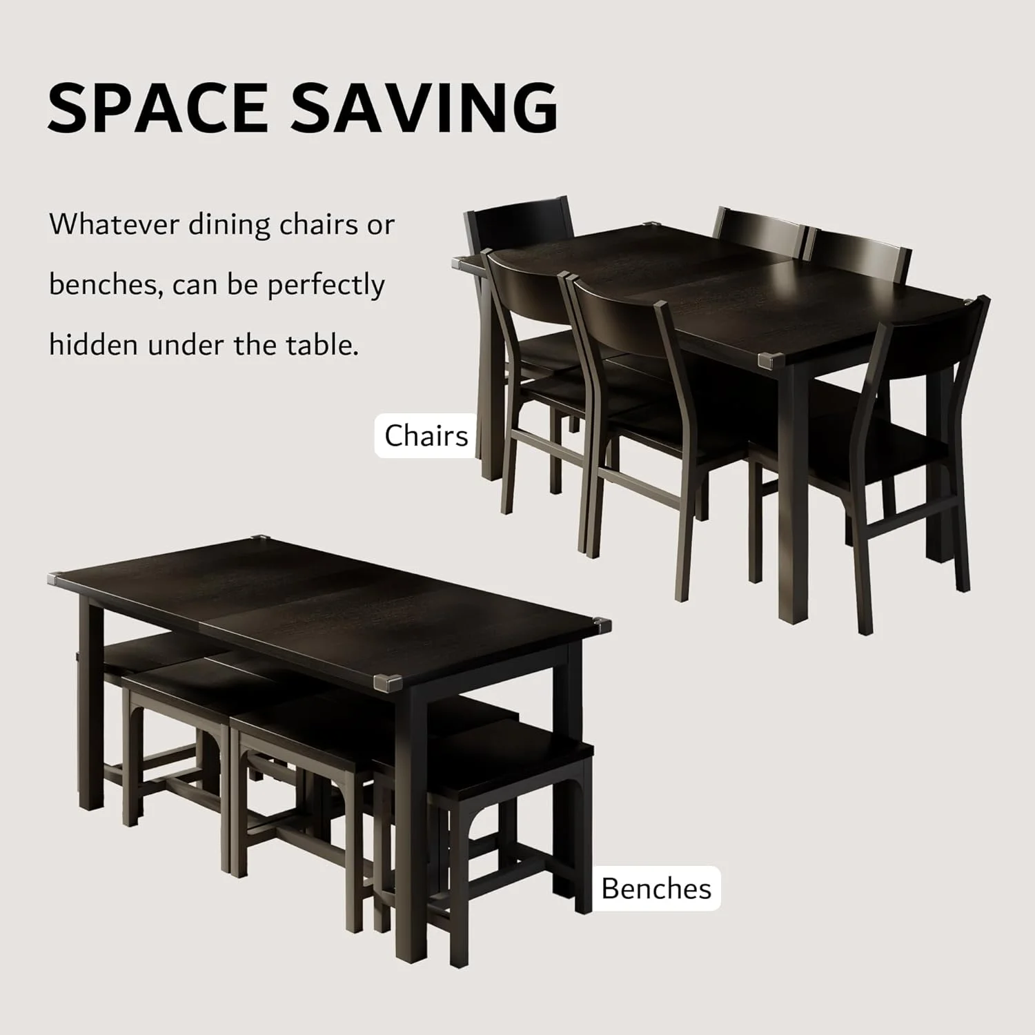 iPormis 63" Extendable Dining Table for 4-8, Square Wooden Dining Room Table with Metal Base, Modern Extendable Table for Small Kitchens, Dining Office Areas, Black - Image 10
