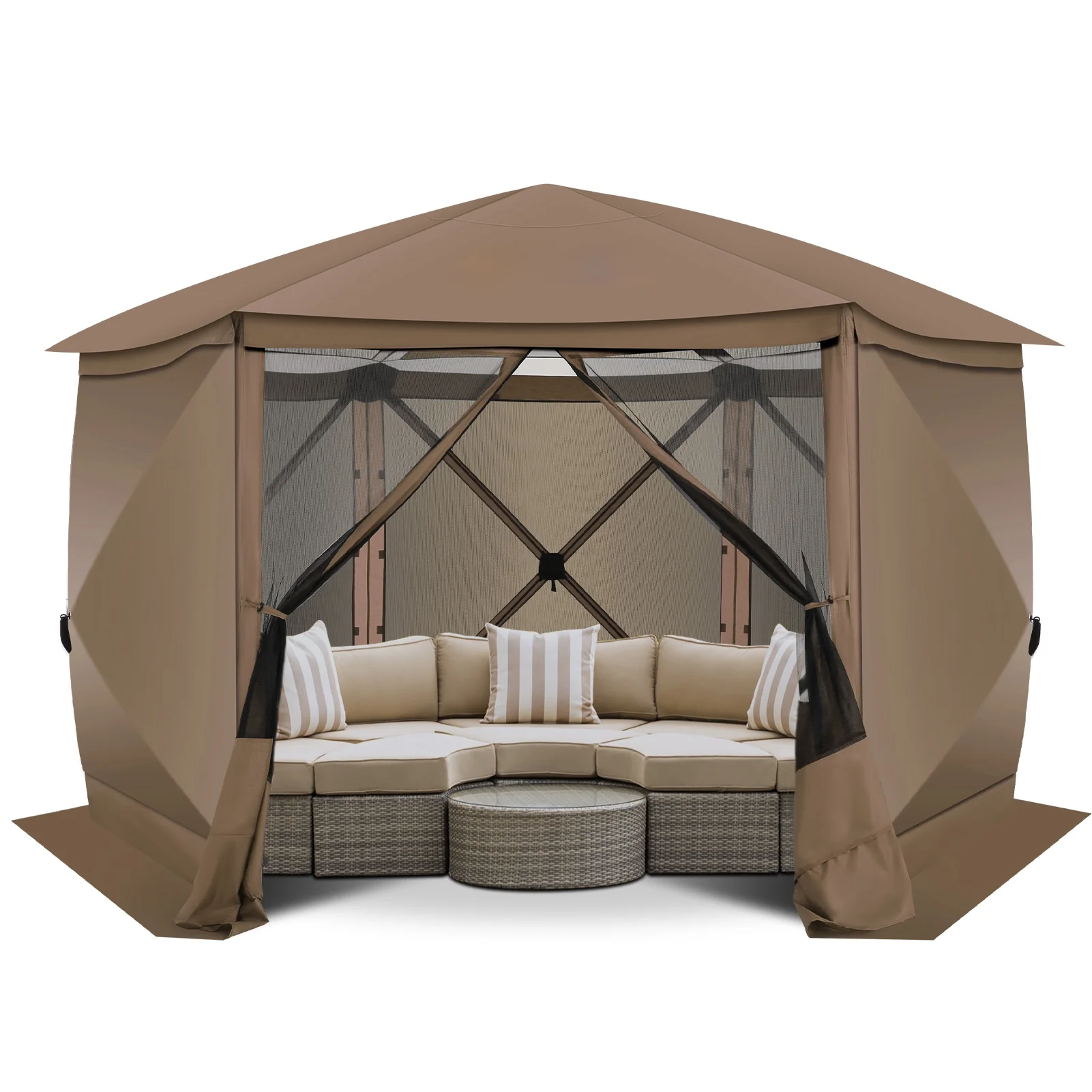 COBIZI 12'x12' Pop-up Gazebo Outdoor Camping Tent with 6 Sides Mosquito Netting, Waterproof, UV Resistant, Portable Screen House Room, Easy Set-up Party Tent with Carry bag, Ground Spike, Brown - Image 38