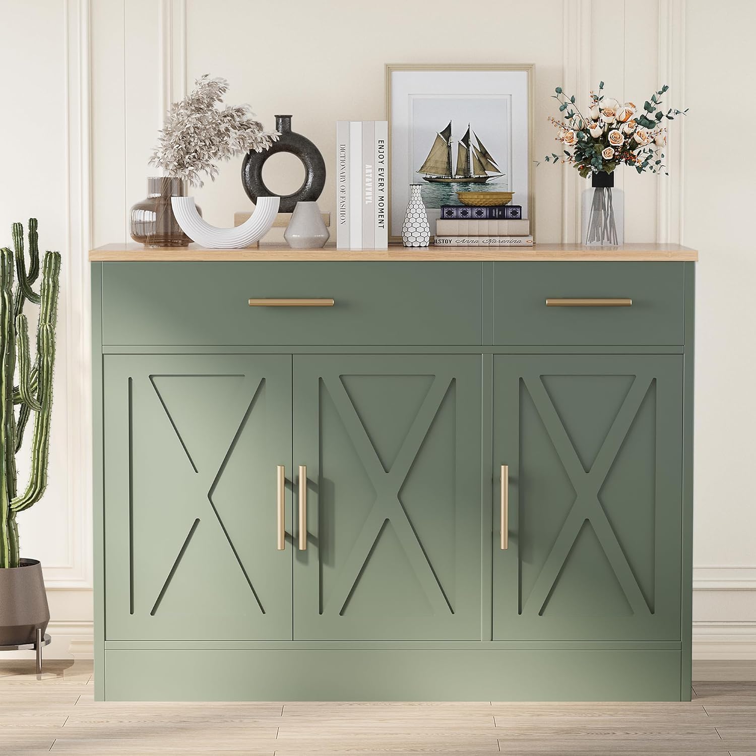 Shintenchi Modern Farmhouse Sideboard Buffet Cabinet with Storage with 3 Doors,42