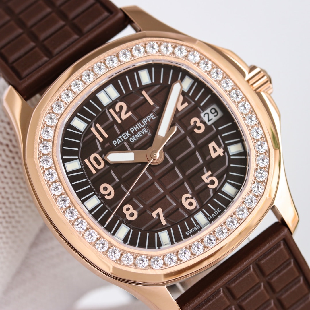 Fake Patek Philippe Replica Watch Aquanaut Ladies Embossed Brown Arabic Diamond Bezel Rose Gold Composite 35.6mm 5068R-001 TWF(1:1 replica) - Top club