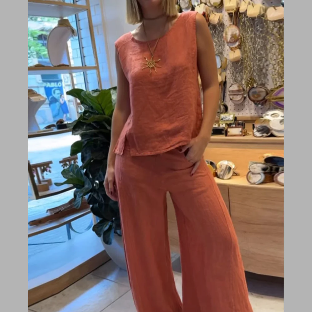 Full Size Round Neck Tank and Pants Set Plus Size - ZKZOOK