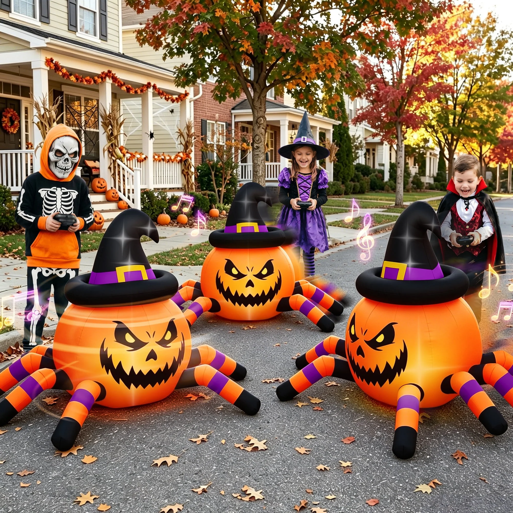 Firstness 2.4GHz Remote Control Car Halloween Inflatable Pumpkin Spider Blow ups Rc Car 360° Rotation, 3 Music and LED Lights, Aged 3+ - Image 8 Firstness 2.4GHz Remote Control Car Halloween Inflatable Pumpkin Spider Blow ups Rc Car 360° Rotation, 3 Music and LED Lights, Aged 3+ - Image 8