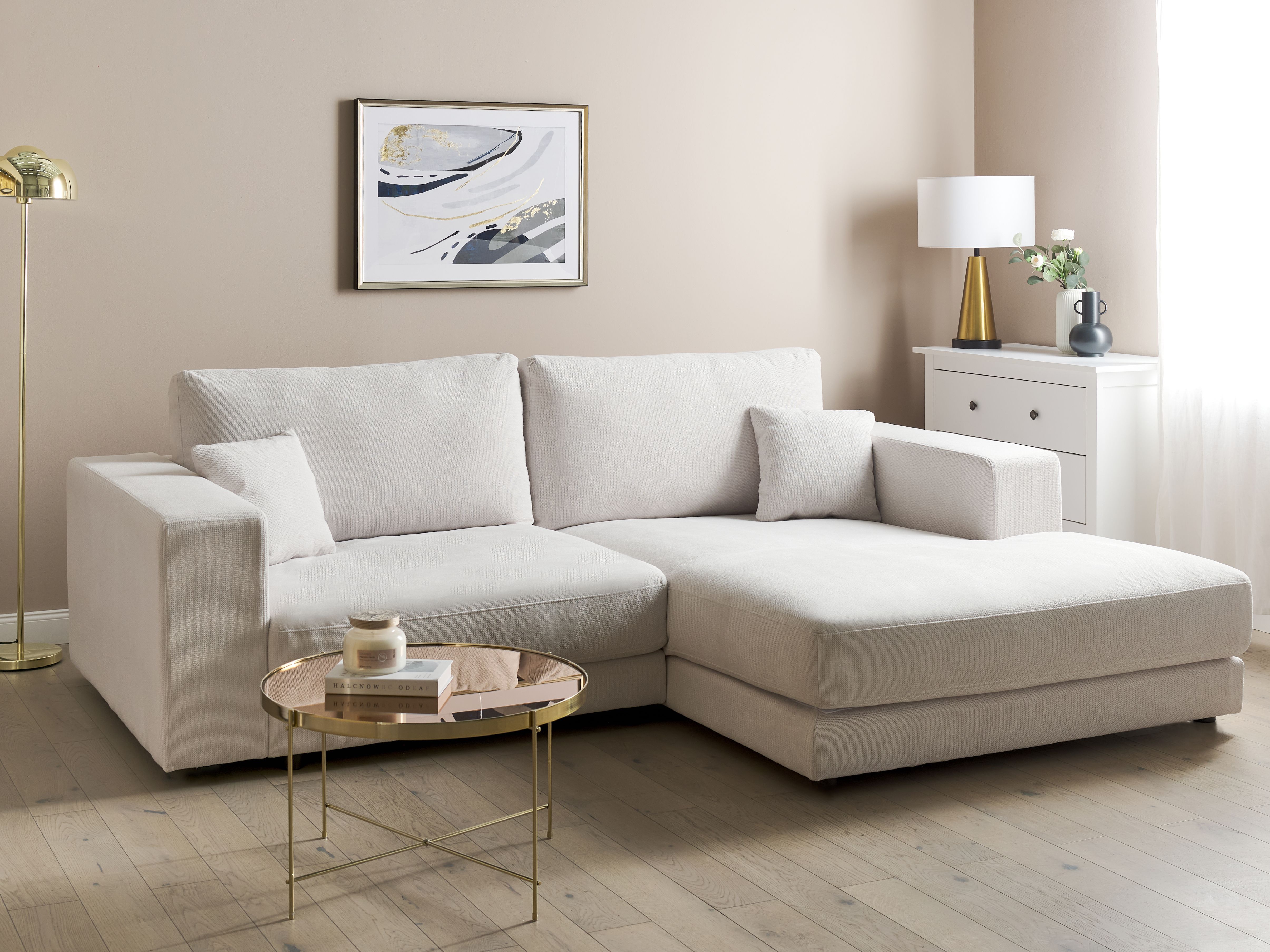 Corner Sofa 3 Seater LOFOTEN Fabric Off-White Left Hand