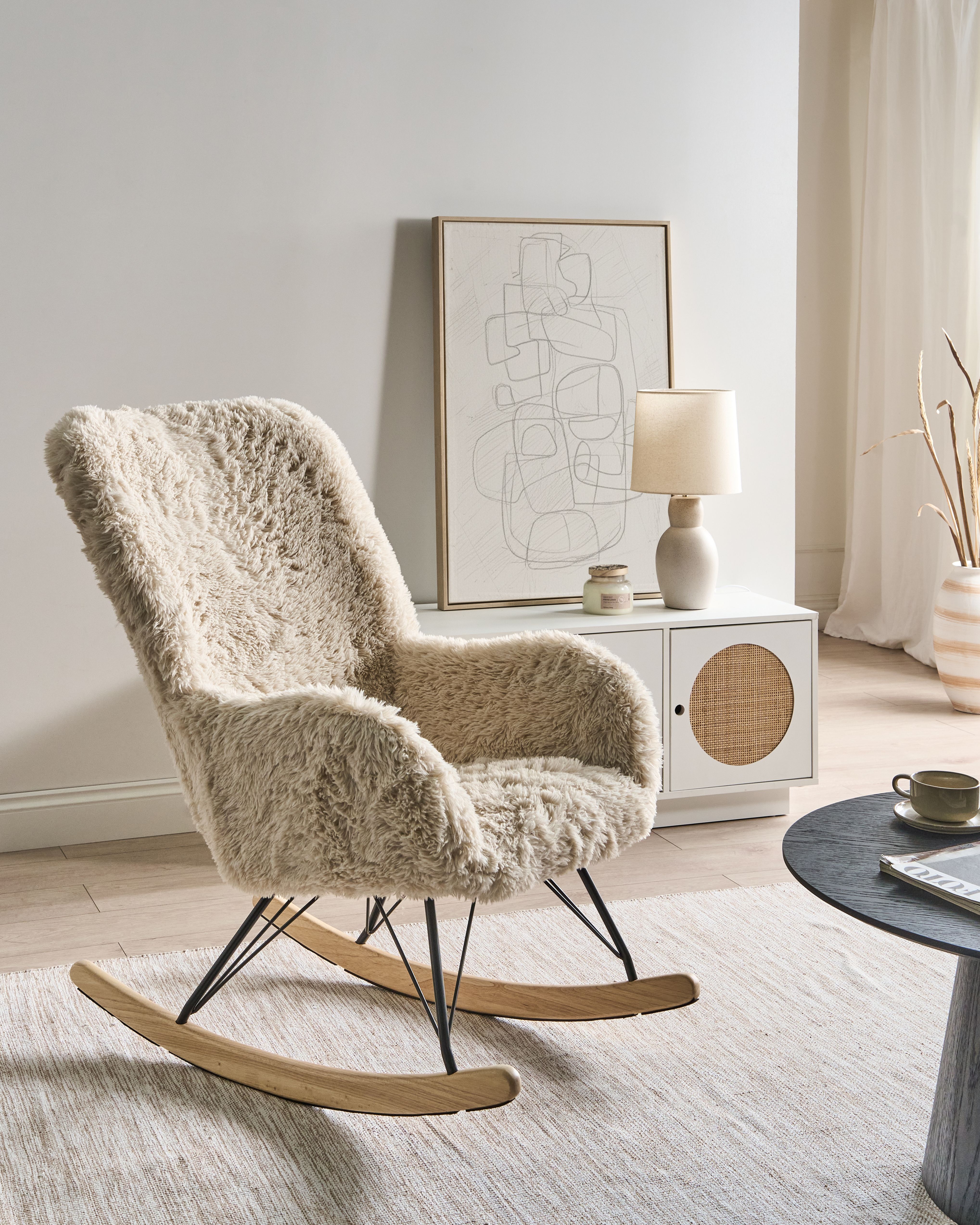 Rocking Chair AKRA Faux Fur Light Beige