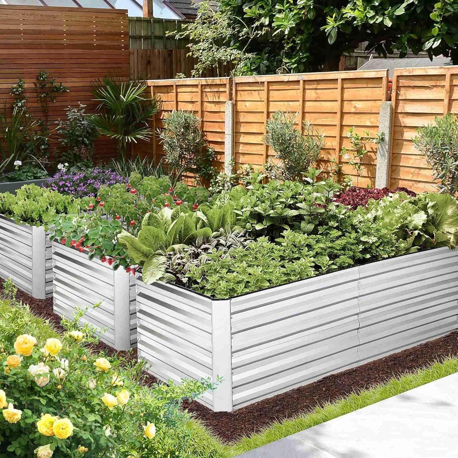 Raised Garden Bed Kit, Galvanized Planter Raised Garden Boxes Outdoor, Deep Root Raised Planter with Anti-Cutting Strip, Large Metal Raised Garden Bed for Vegetables, Flowers, Herbs
