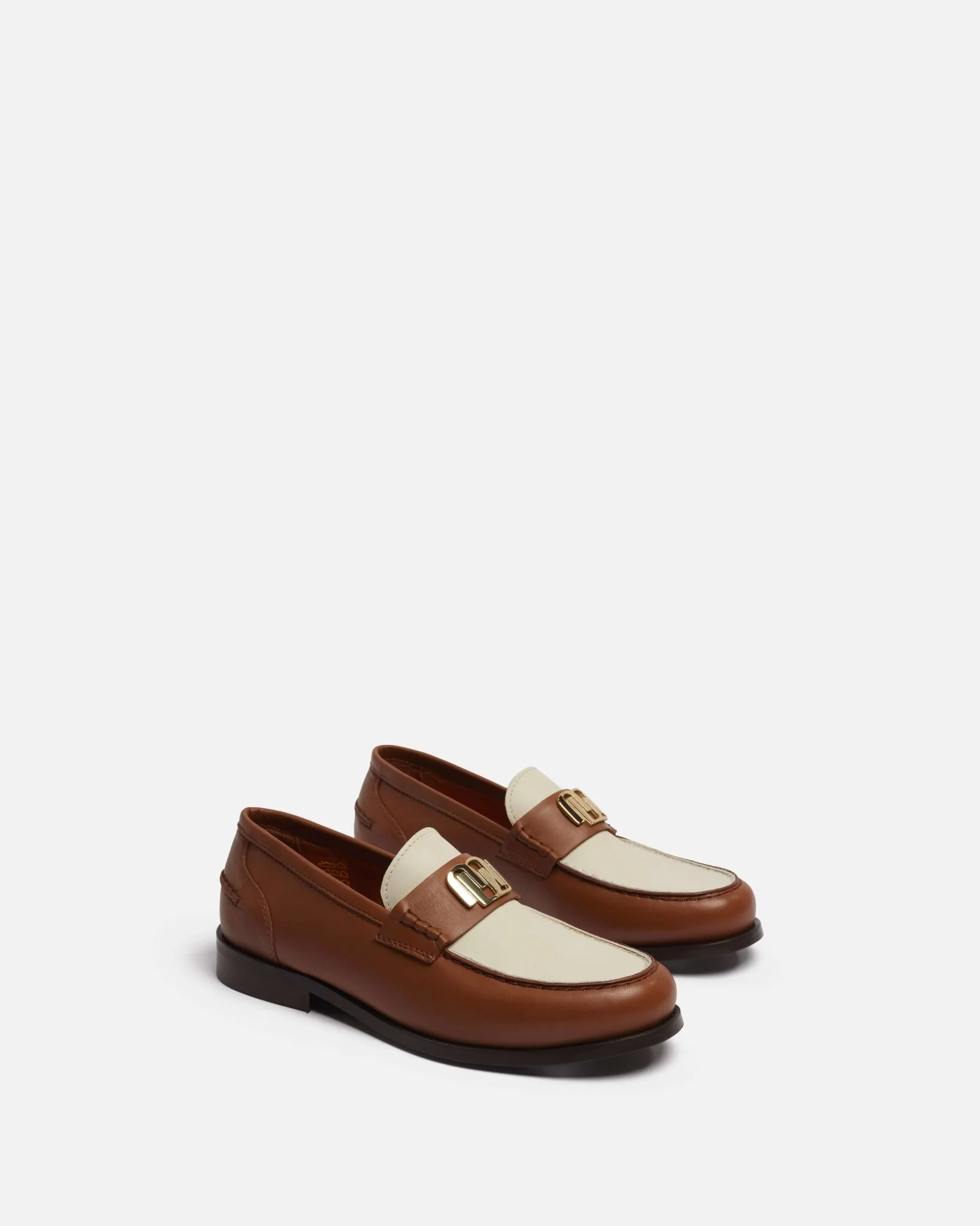 MOCASSINS TAMIRA/BI - En cuir bi colore écru & cognac