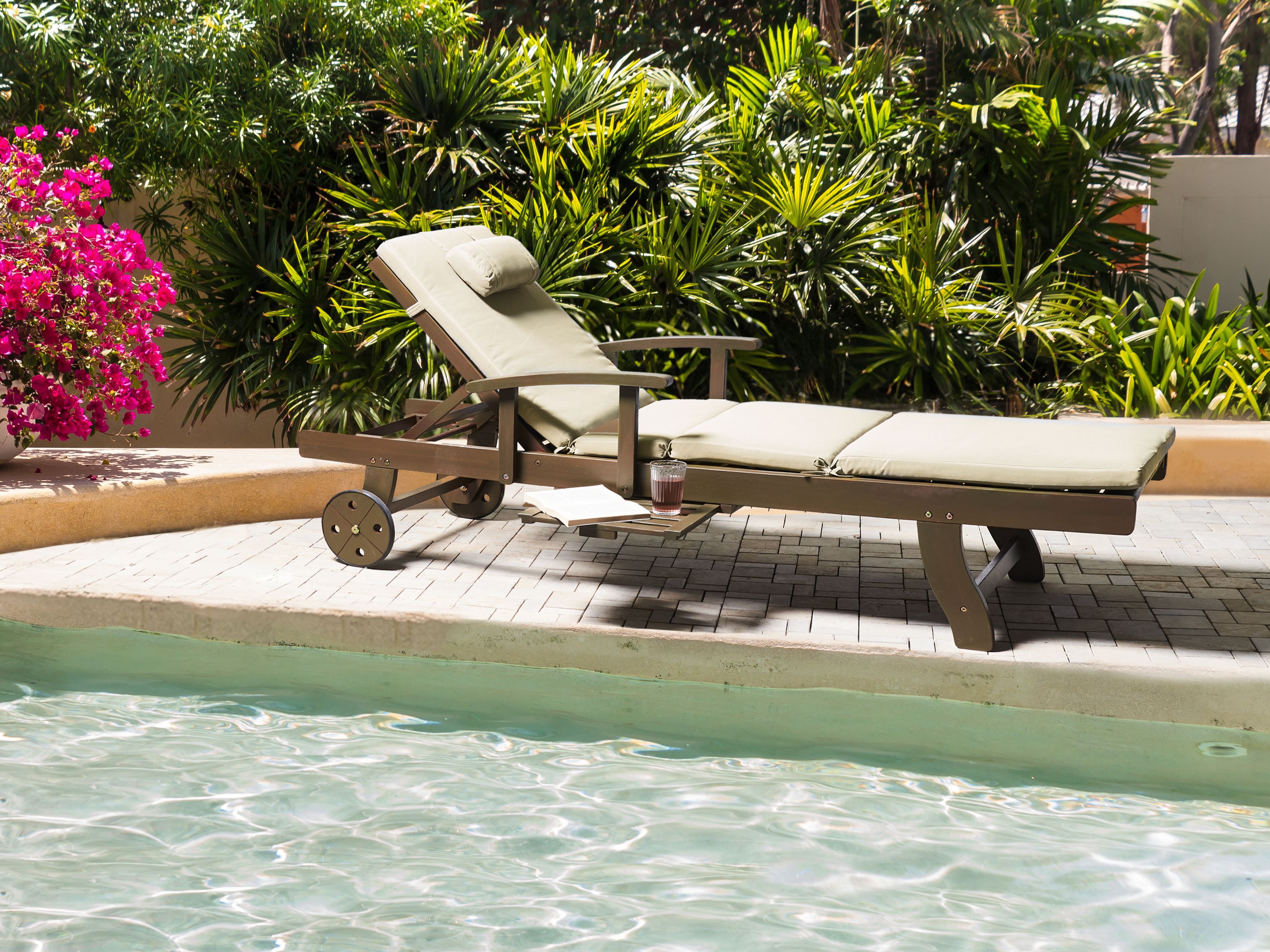 Sun Lounger with Cushion AMANTEA PREMIUM II Acacia Wood Taupe