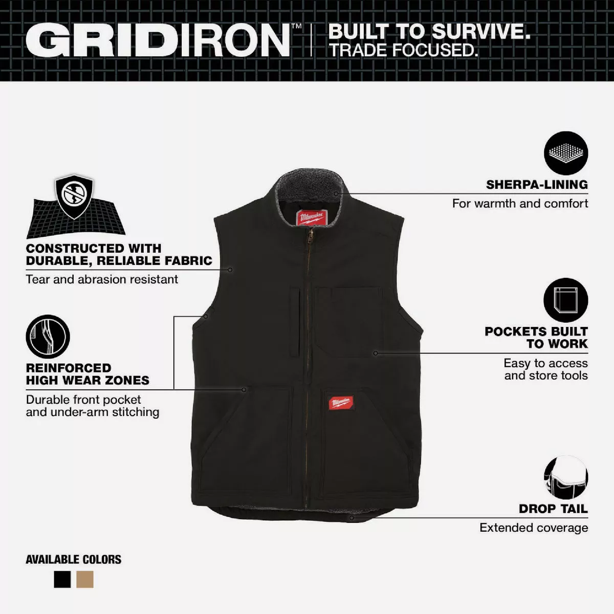 Milwaukee GRIDIRON Men's Large Black Sherpa-Lined Vest