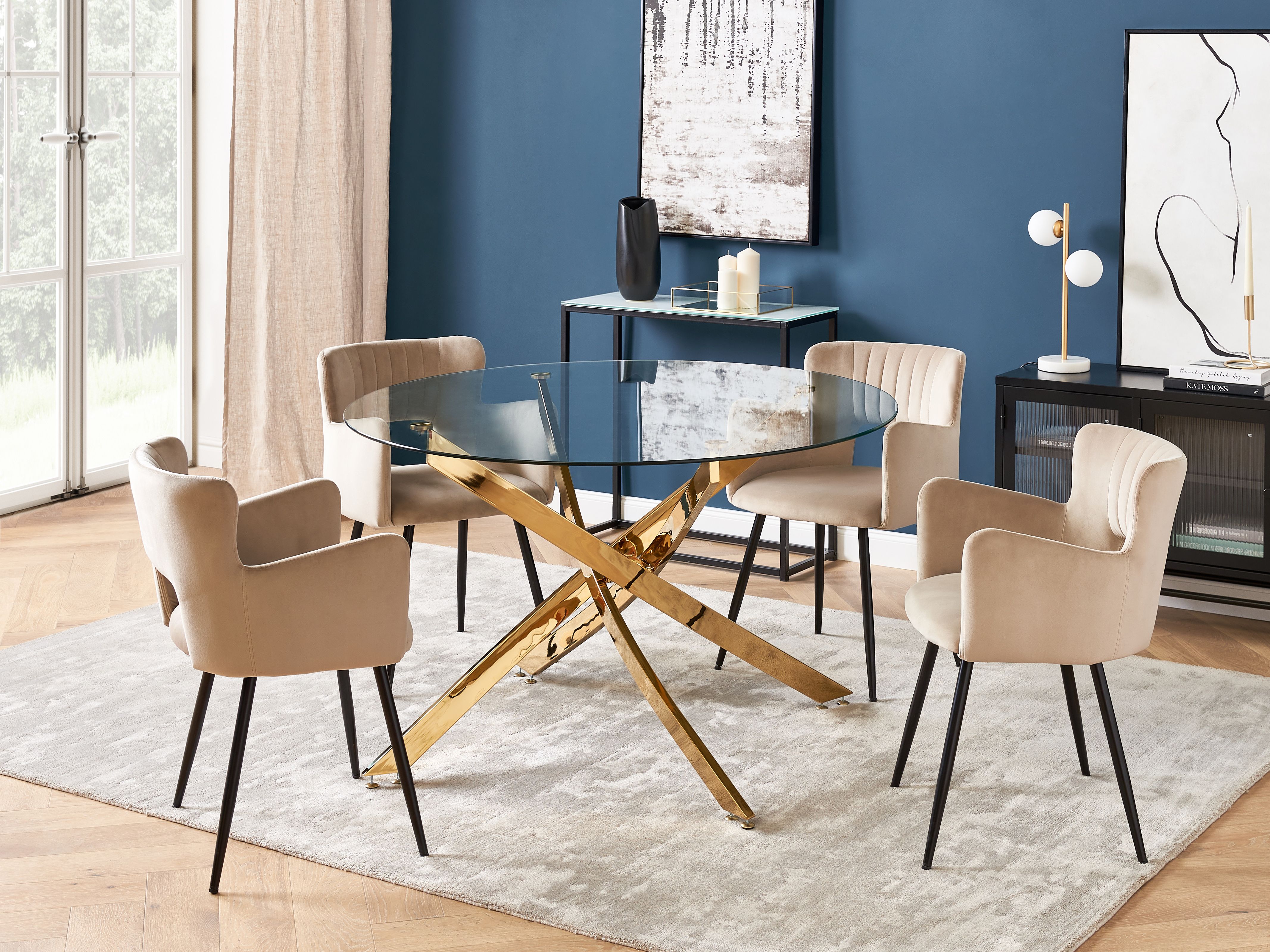 Dining Table MARAMO Gold 120 cm 120 cm Tempered Glass