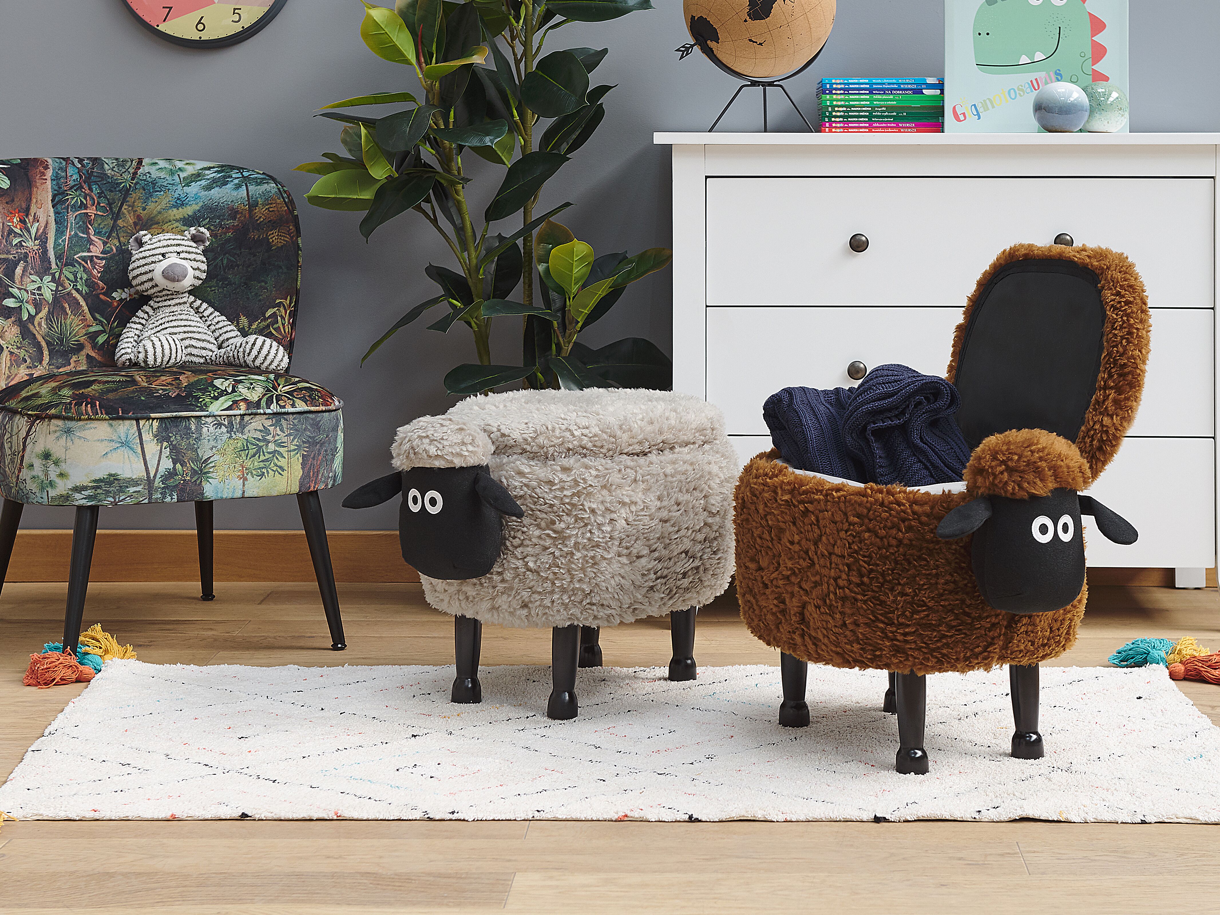 Storage Animal Stool SHEEP Fabric Brown Sheep