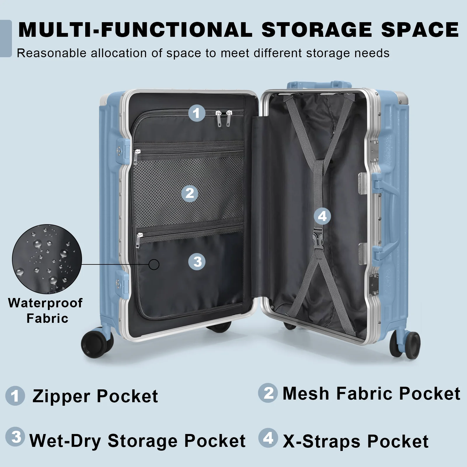 Luggage Aluminium Frame PC ABS Hardshell Suitcase with Spinner Wheels TSA Lock Zipperless Luggage 28 inch Silver - Image 15