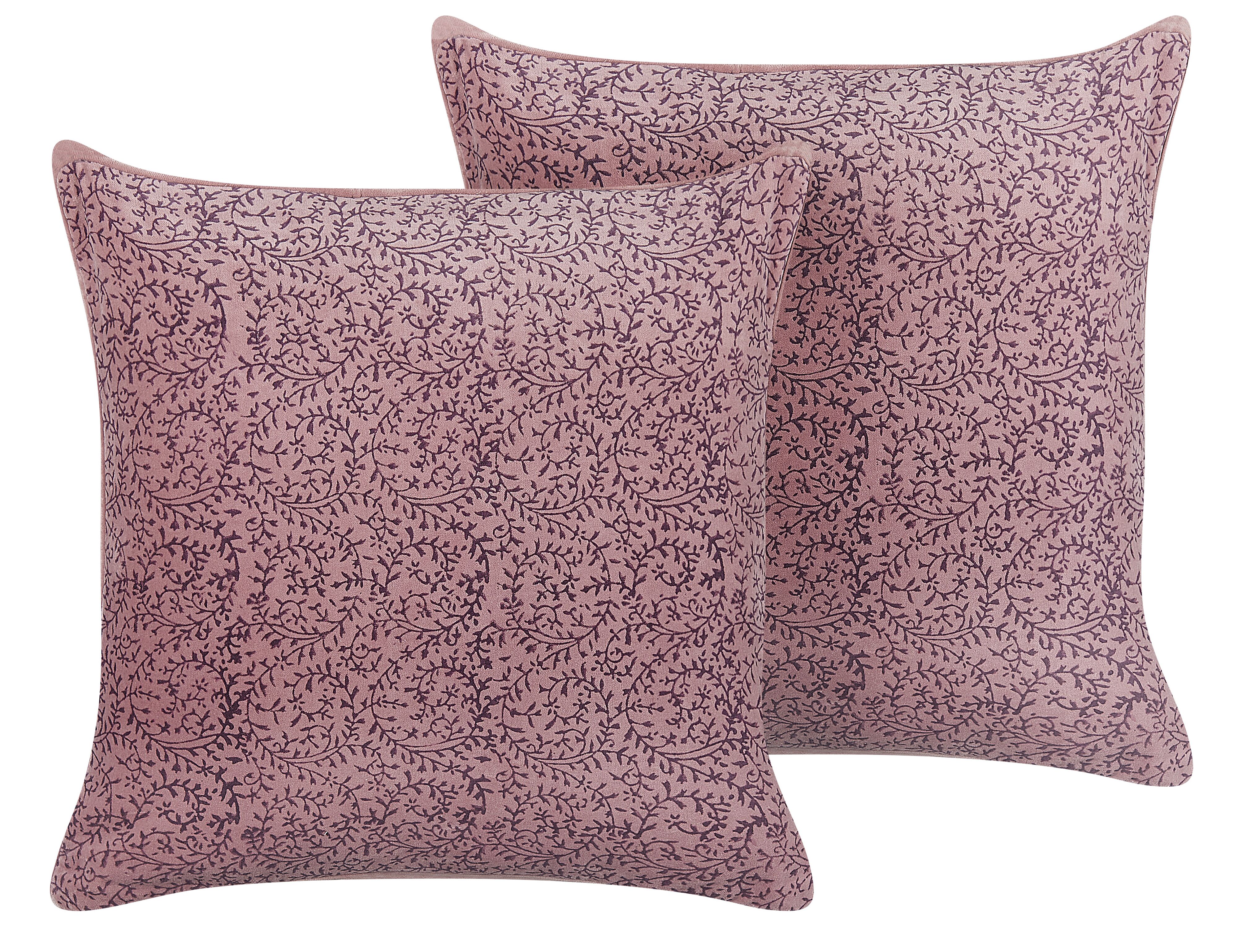 Set of 2 Decorative Cushions ROMNEYA Velvet 45 x 45 cm Pink Floral Pattern