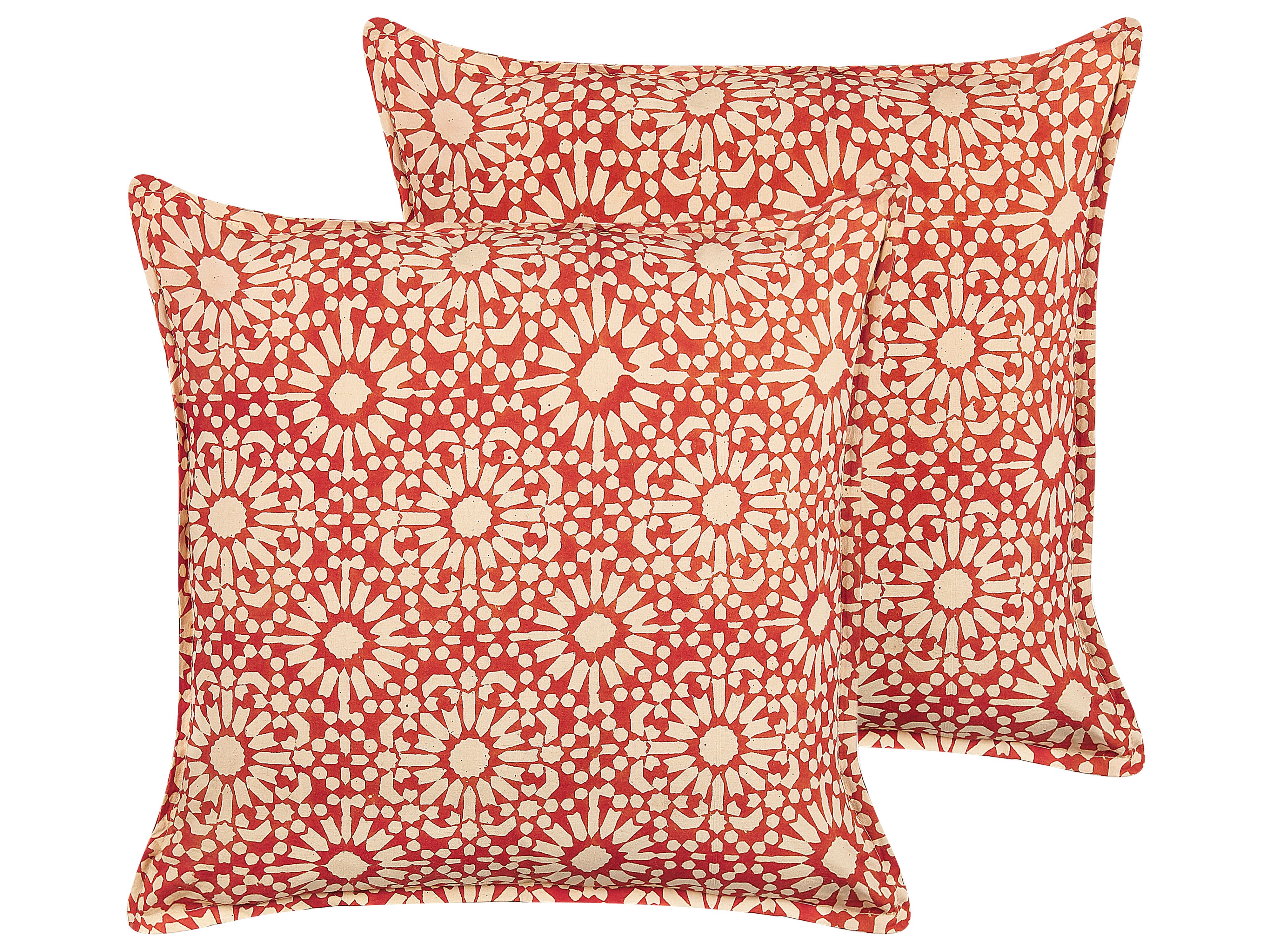 Set of 2 Decorative Cushions CEIBA Cotton 45 x 45 cm Red Geometric Pattern