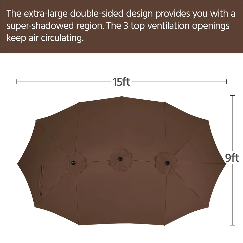 Topeakmart 13ft Patio Parasol Canopy with Crank, Tan - Image 38