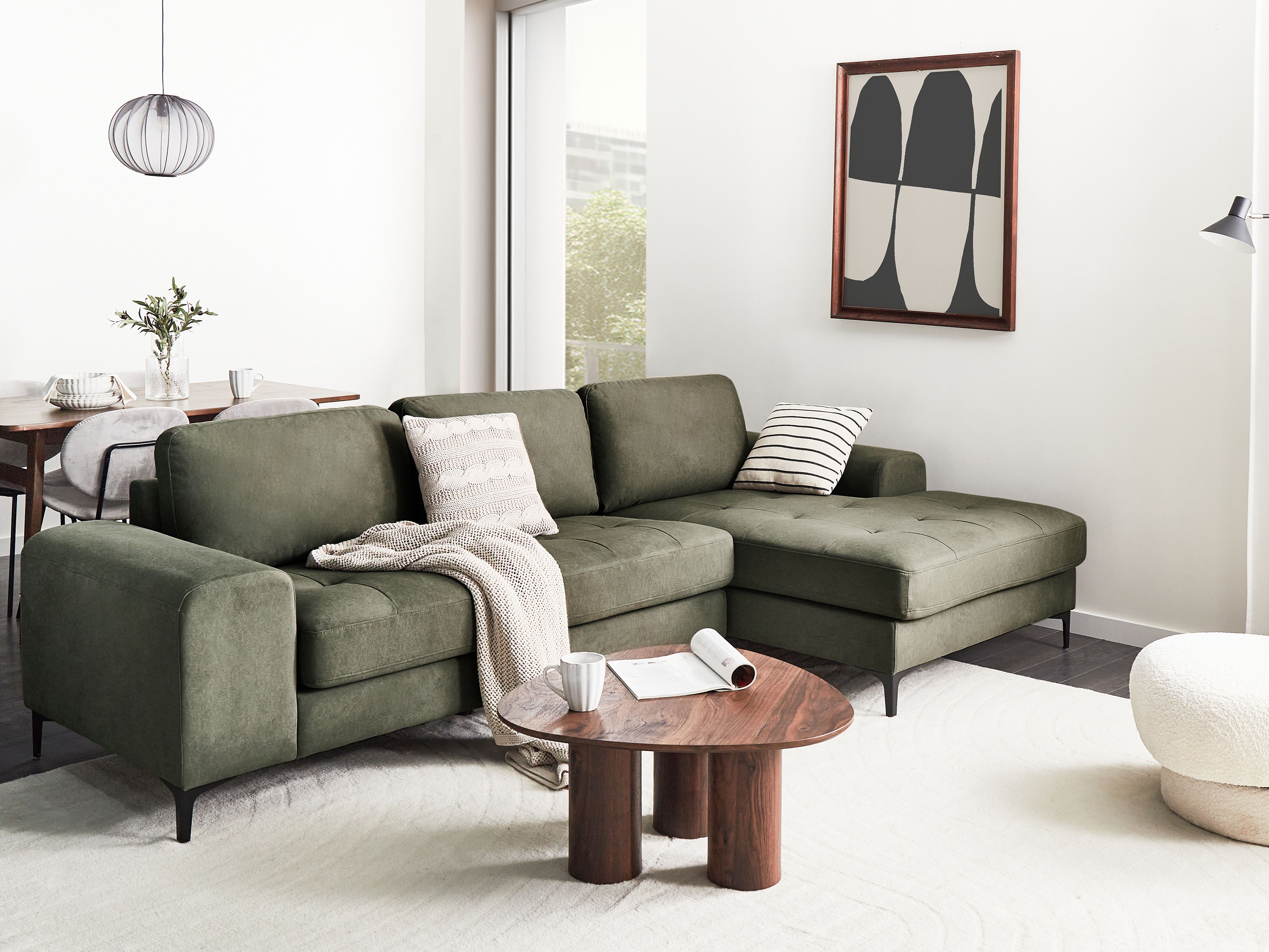 Corner Sofa 4 Seater KIRUNA Fabric Dark Green Left Hand